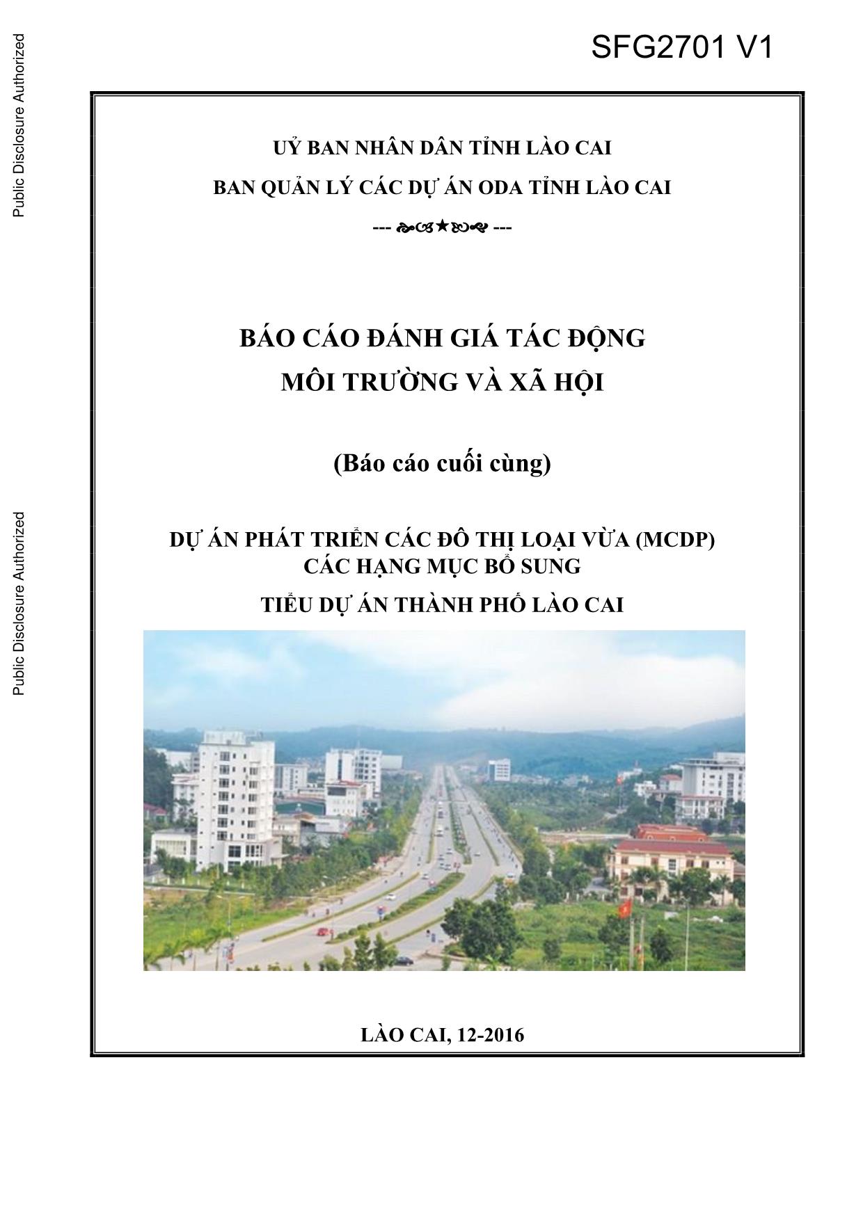 Báo cáo đánh giá tác động môi trường và xã hội: Tiểu dự án thành phố Lào Cai trang 1