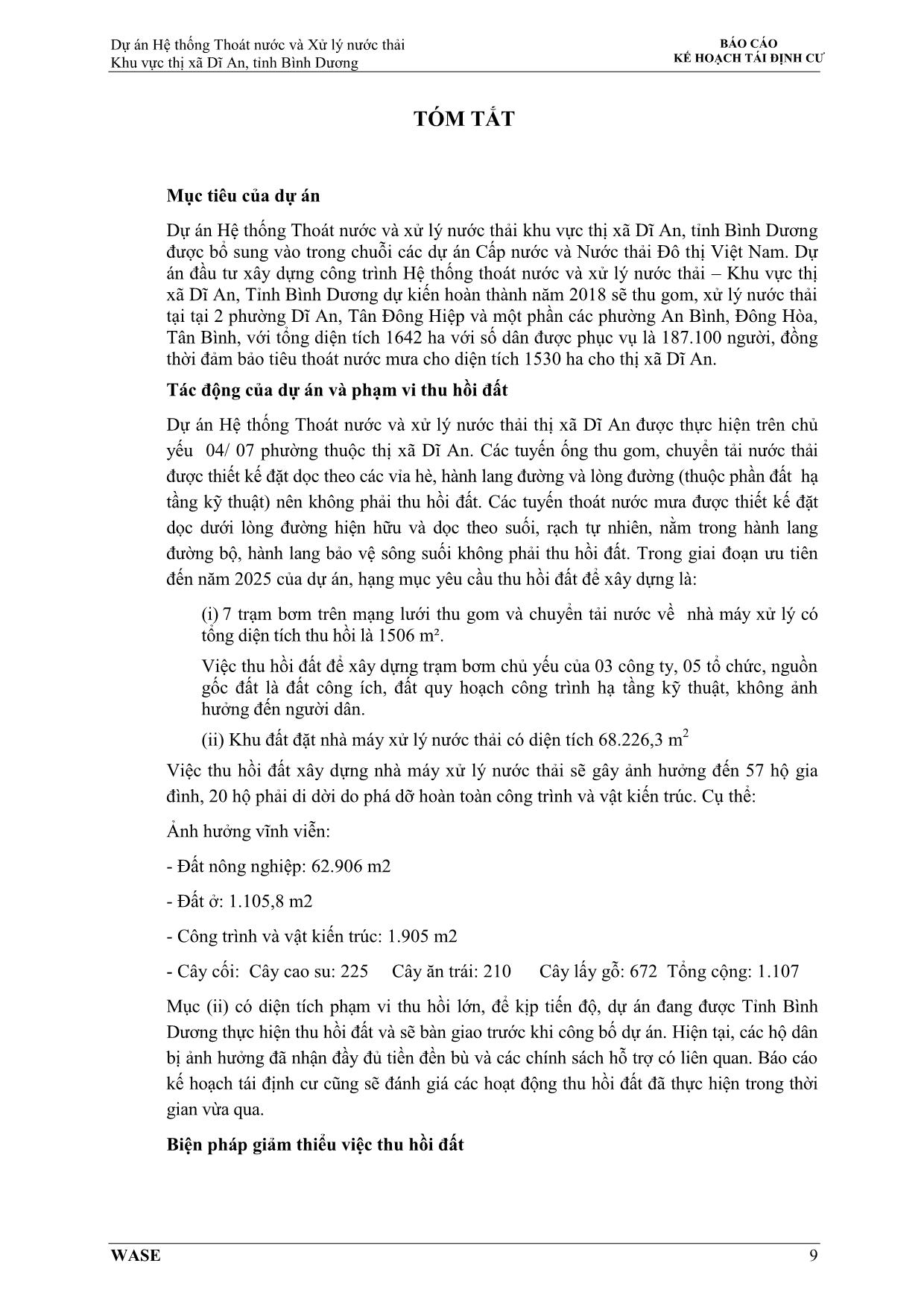 Báo cáo nghiên cứu khả thi Dự án hệ thống thoát nước và xử lý nước thải khu vực thị xã Dĩ An, tỉnh Bình Dương trang 9