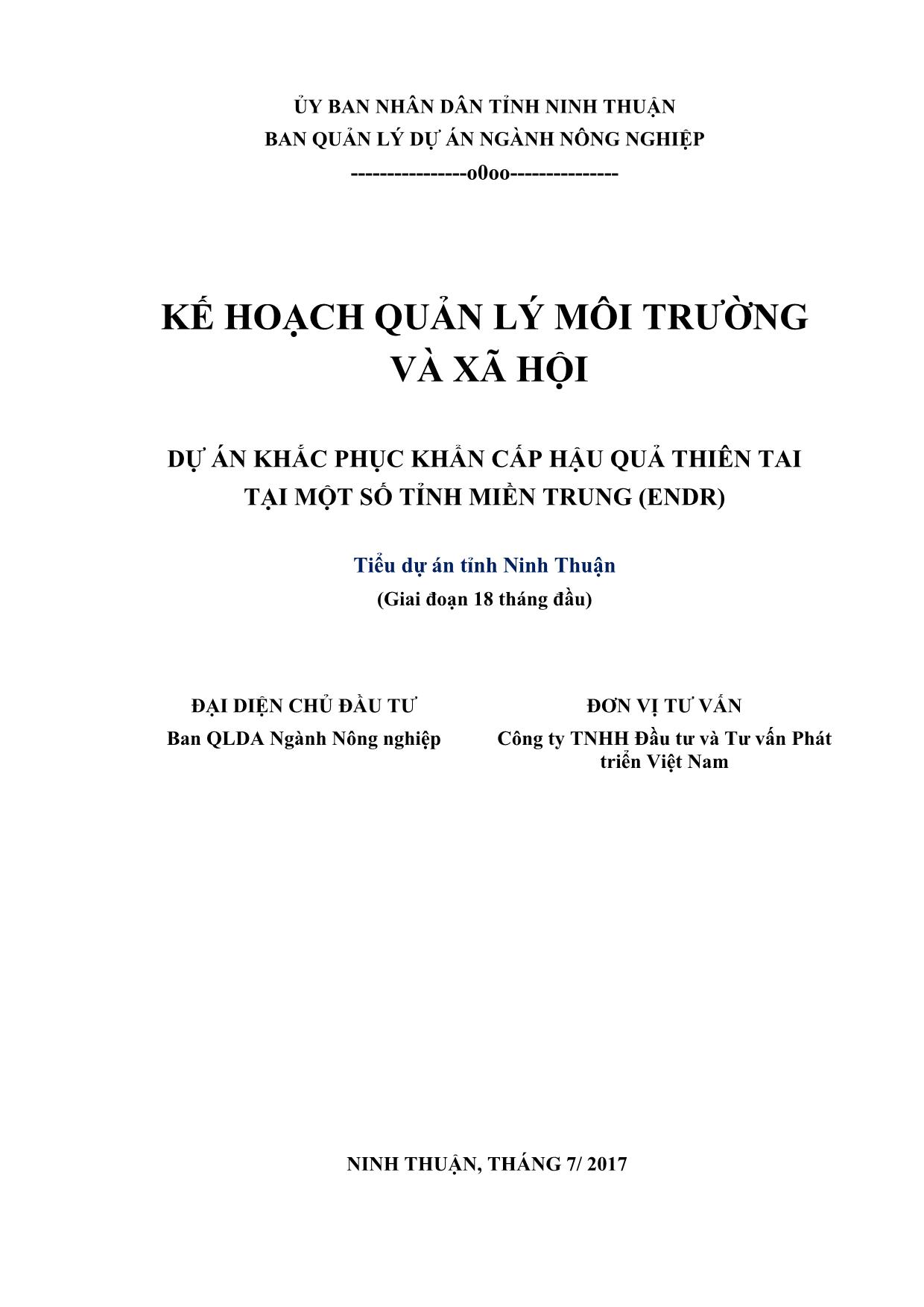 Kế hoạch quản lý môi trường và xã hội - Dự án khắc phục khẩn cấp hậu quả tai tại một số tỉnh miền Trung - Tiểu dự án Ninh Thuận trang 2