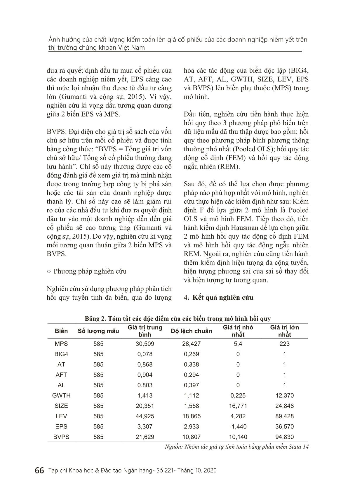 Ảnh hưởng của chất lượng kiểm toán lên giá cổ phiếu của các doanh nghiệp niêm yết trên thị trường chứng khoán Việt Nam trang 8