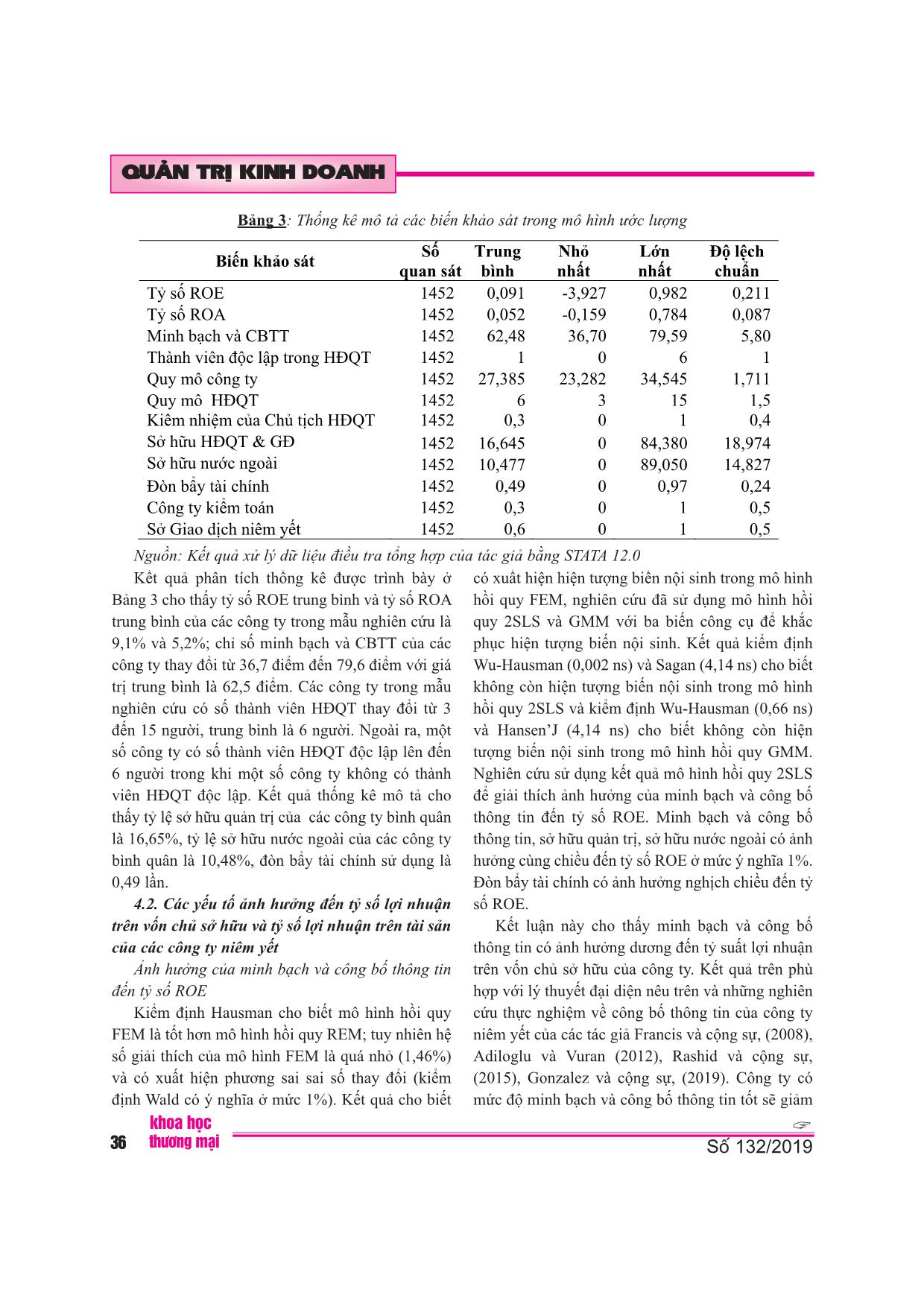 Ảnh hưởng của mức độ minh bạch và công bố thông tin đến hiệu quả tài chính của công ty niêm yết trên thị trường chứng khoán Việt Nam trang 7
