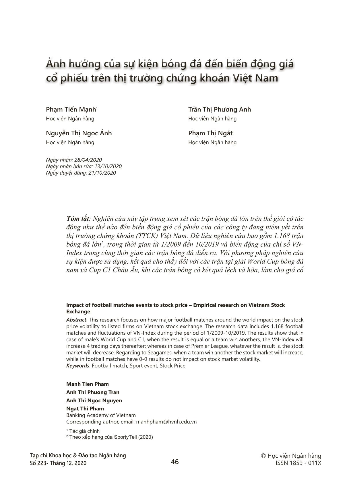 Ảnh hưởng của sự kiện bóng đá đến biến động giá cổ phiếu trên thị trường chứng khoán Việt Nam trang 1