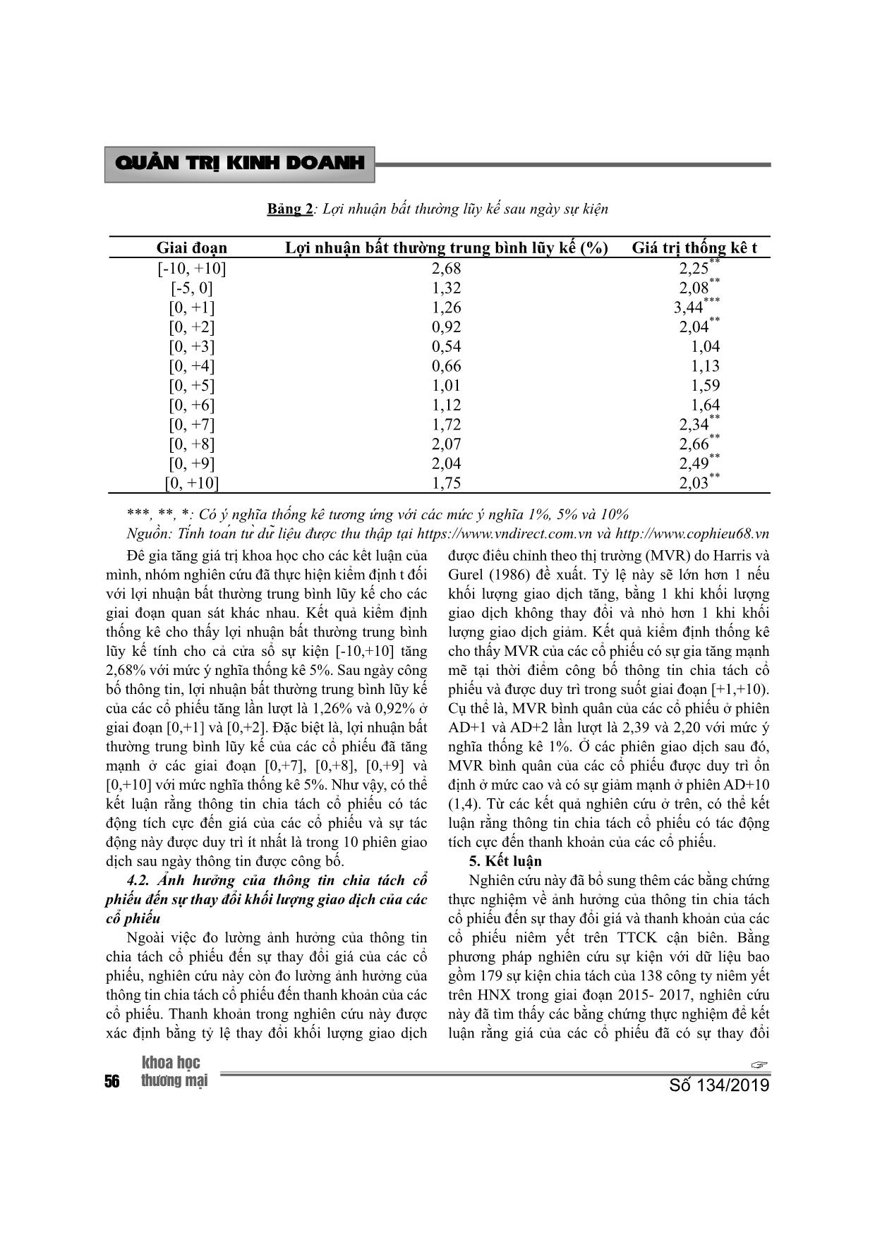 Ảnh hưởng của thông tin chia tách cổ phiếu đến sự thay đổi giá và thanh khoản của các cổ phiếu: bằng chứng thực nghiệm từ sở giao dịch chứng khoán Hà Nội trang 6
