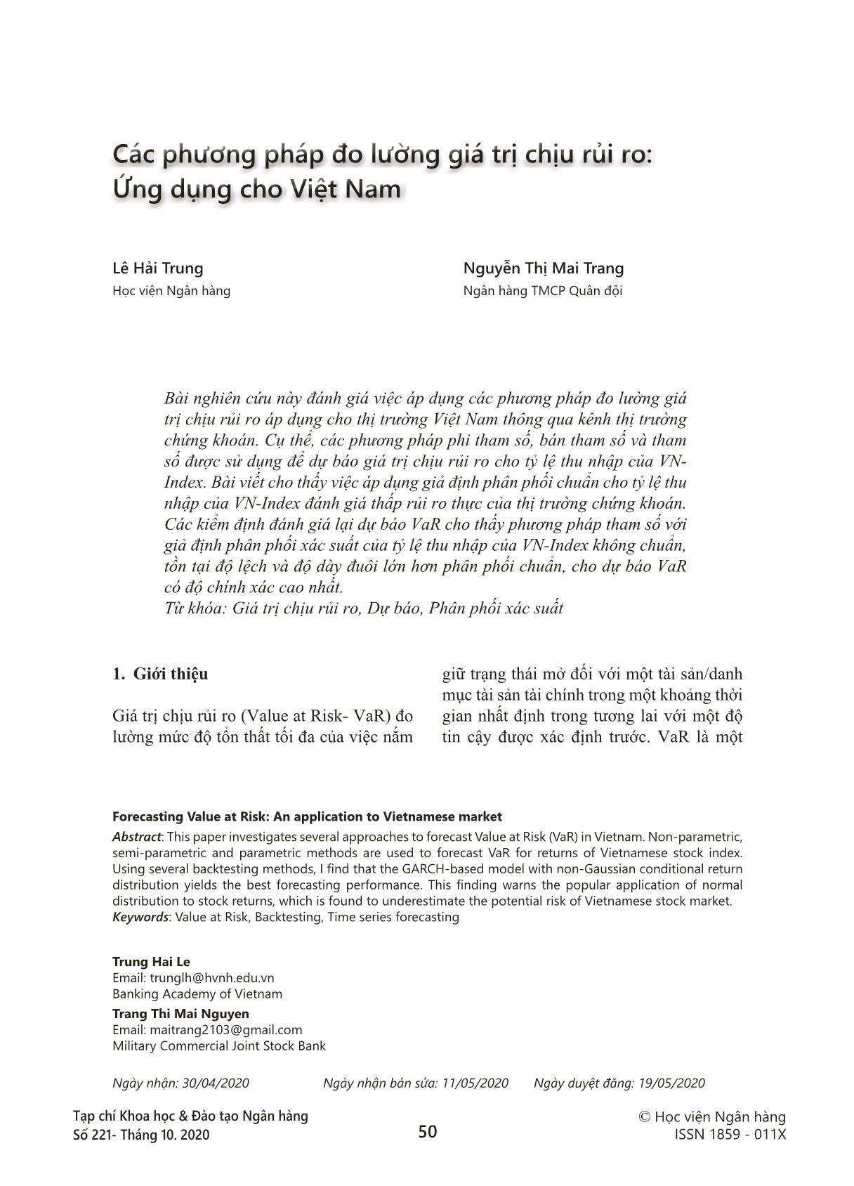 Các phương pháp đo lường giá trị chịu rủi ro: Ứng dụng cho Việt Nam trang 1