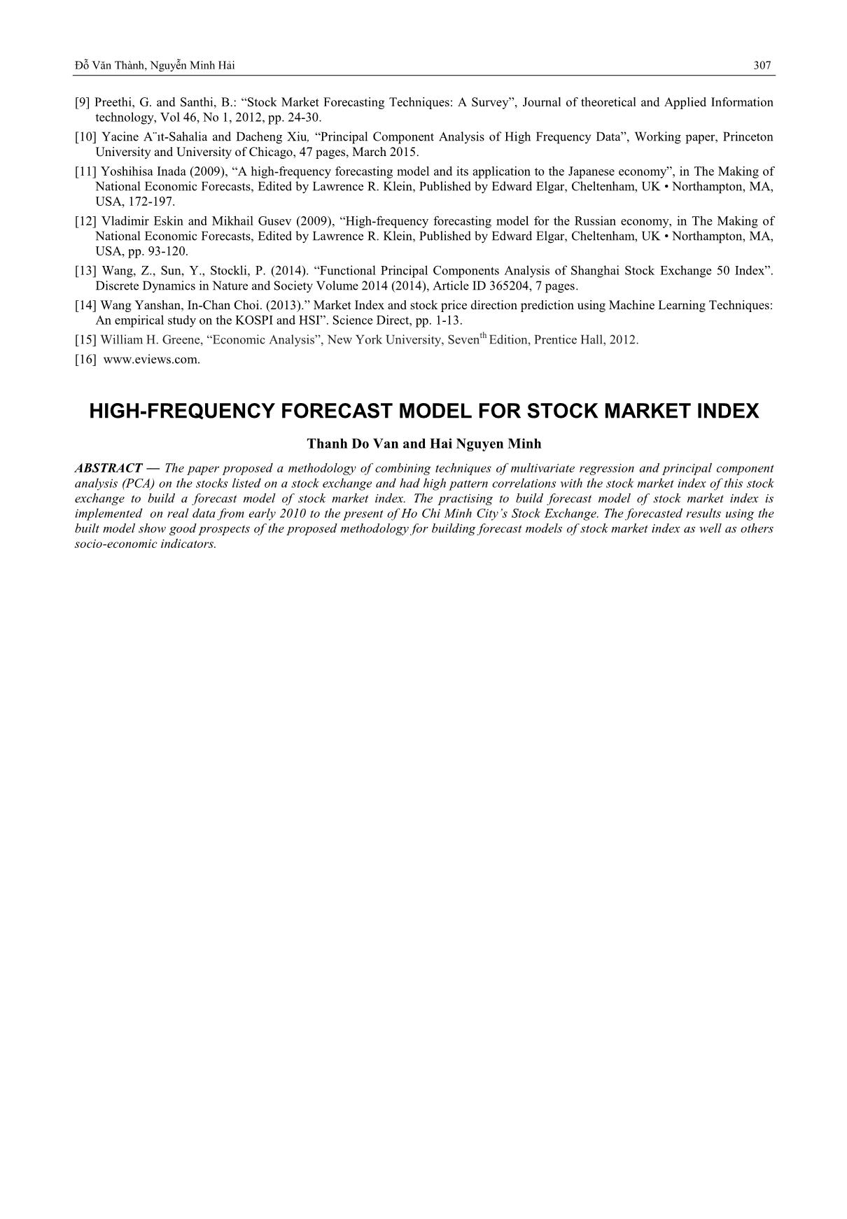 Mô hình dự báo tần suất cao đối với chỉ số thị trường chứng khoán trang 9