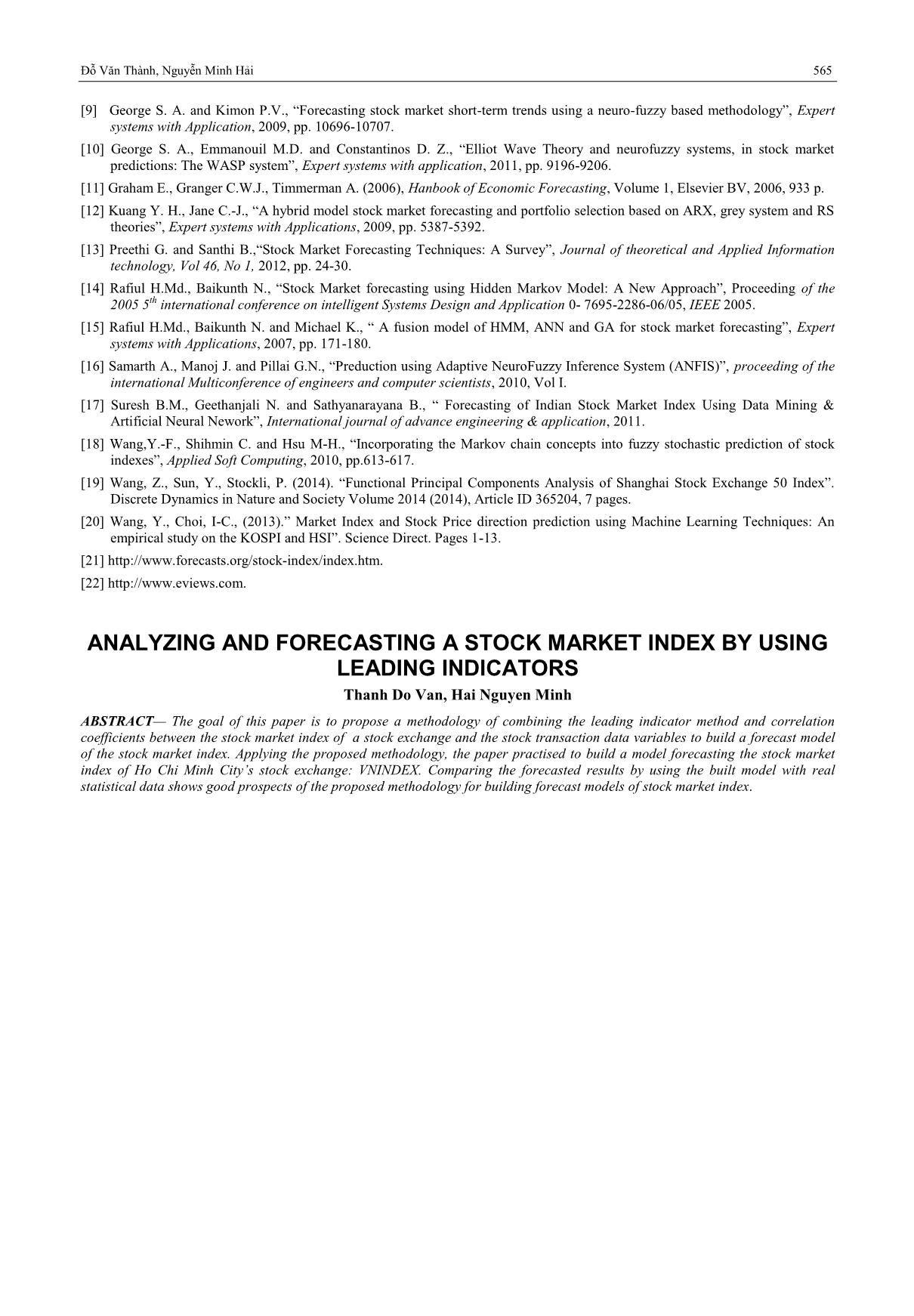 Phân tích và dự báo chỉ số thị trường chứng khoán bằng sử dụng chỉ số báo trước trang 7