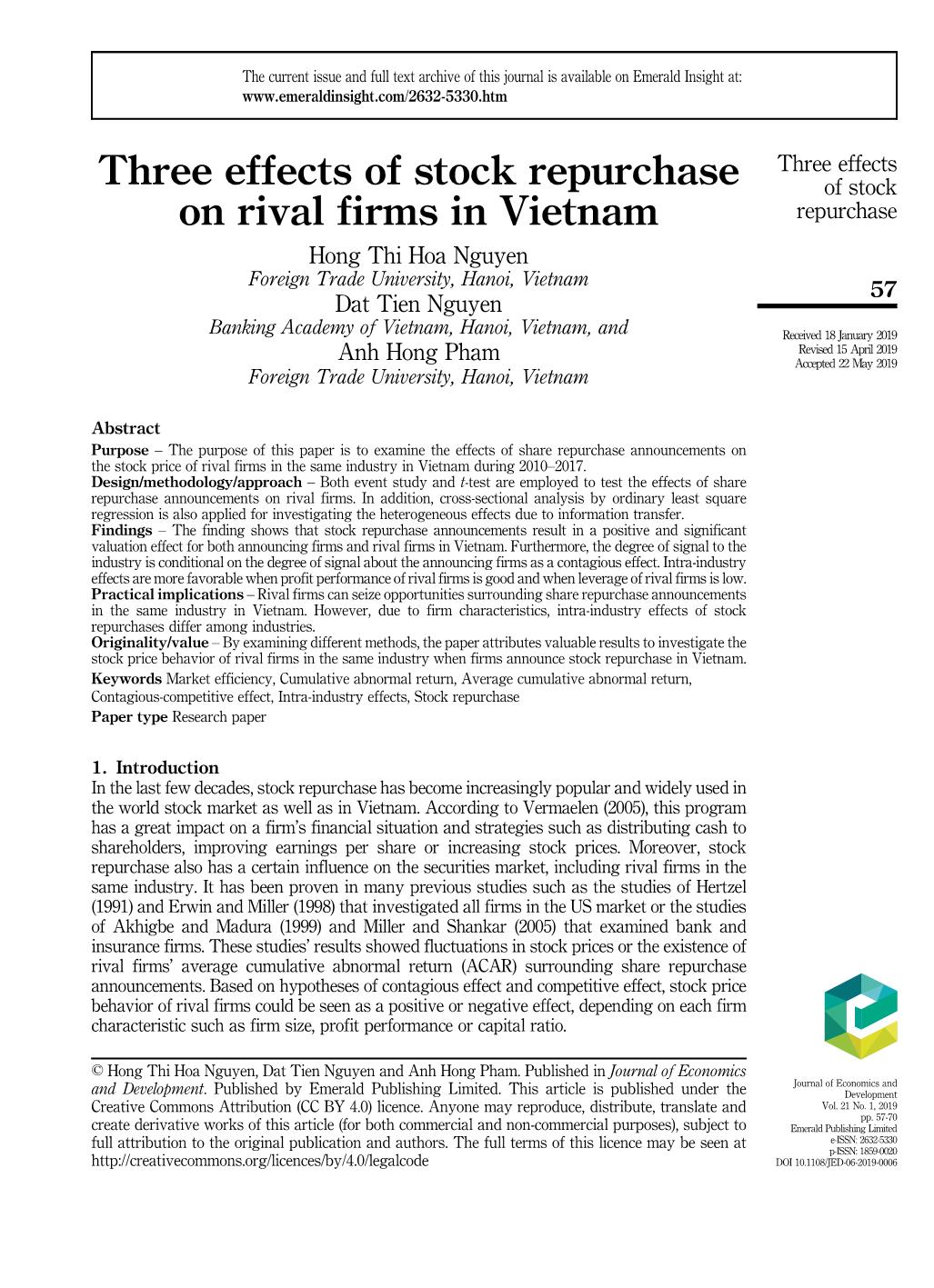 Three effects of stock repurchase on rival firms in Vietnam trang 1