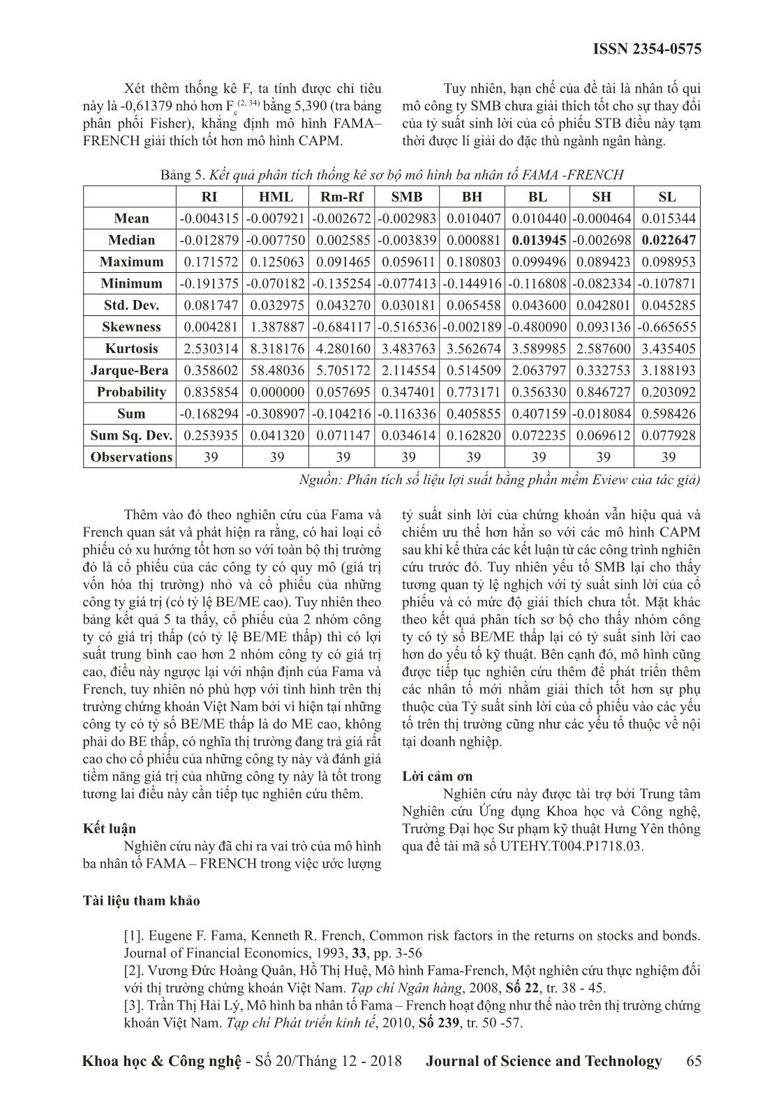 Vai trò của mô hình 3 nhân tố FAMA – FRENCH trong ước lượng tỷ suất sinh lời cổ phiếu trên thị trường chứng khoán Việt Nam trang 6