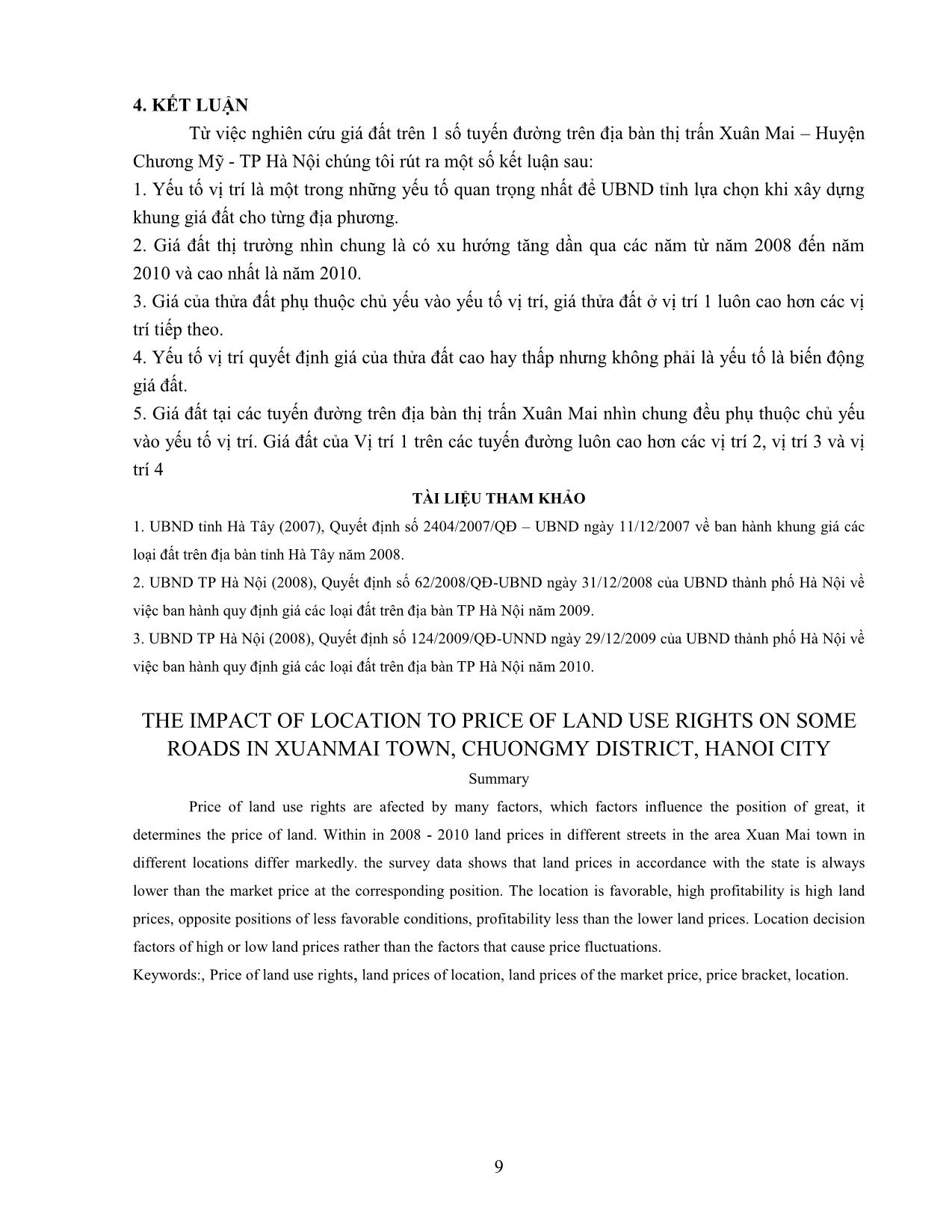 Ảnh hưởng của yếu tố vị trí đến giá đất ở tại một số tuyến đường trên địa bàn thị trấn Xuân Mai - huyện Chương Mỹ - Thành phố Hà Nội trang 9