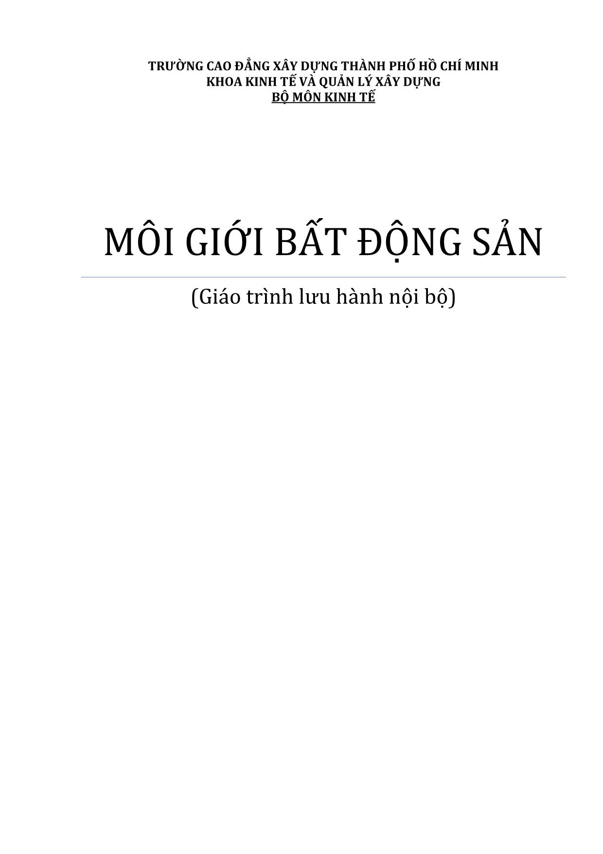 Giáo trình Môi giới bất động sản trang 1