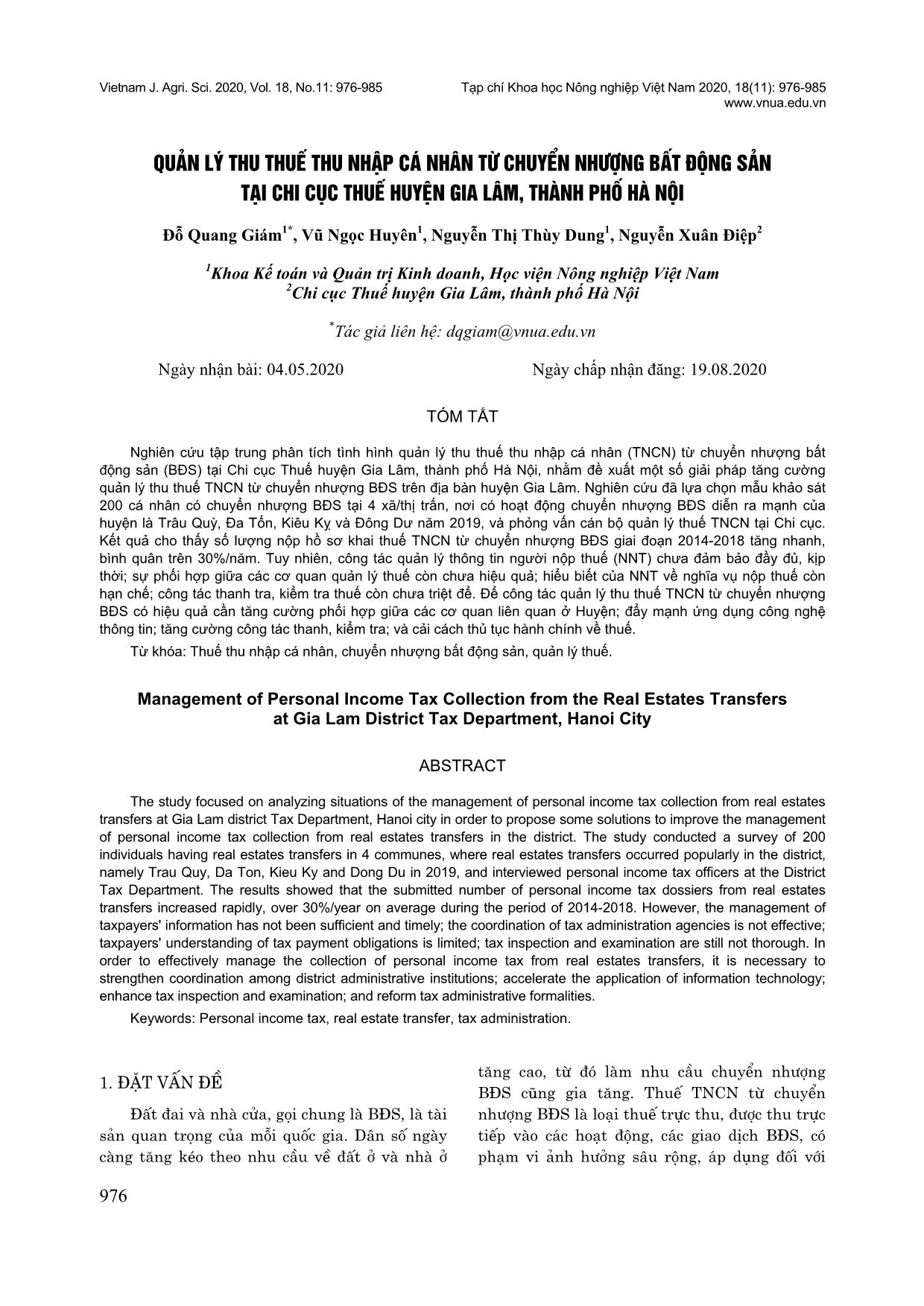 Quản lý thu thuế thu nhập cá nhân từ chuyển nhượng bất động sản tại chi cục thuế huyện Gia Lâm, thành phố Hà Nội trang 1