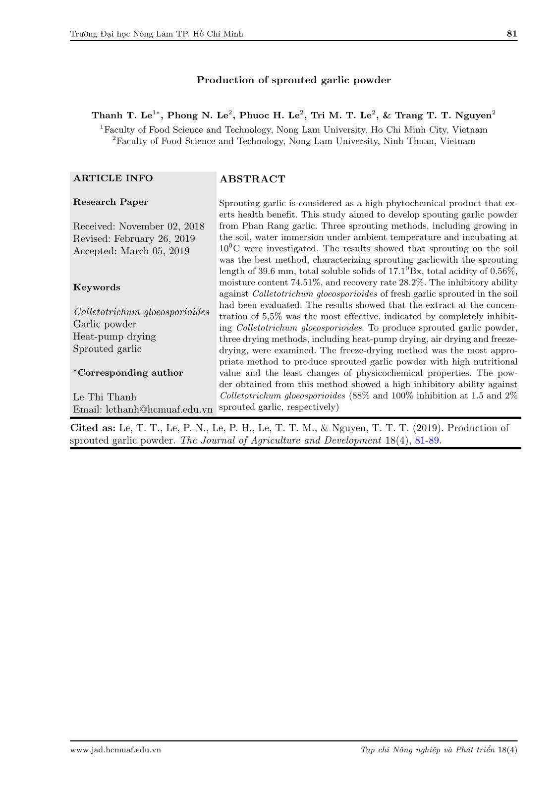 Nghiên cứu quy trình chế biến bột mầm tỏi từ tỏi Phan Rang trang 1