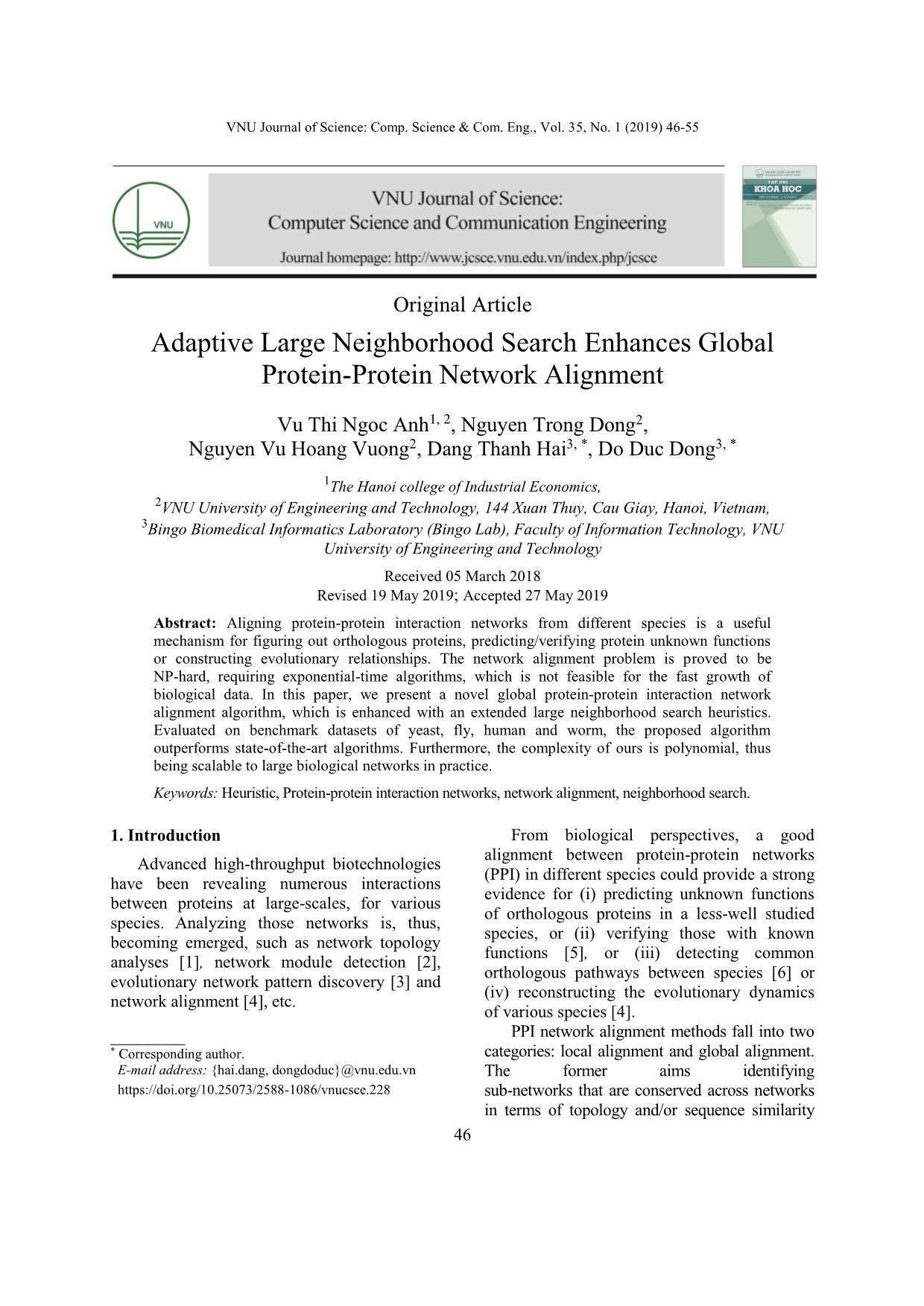 Adaptive Large Neighborhood Search Enhances Global Protein-Protein Network Alignment trang 1
