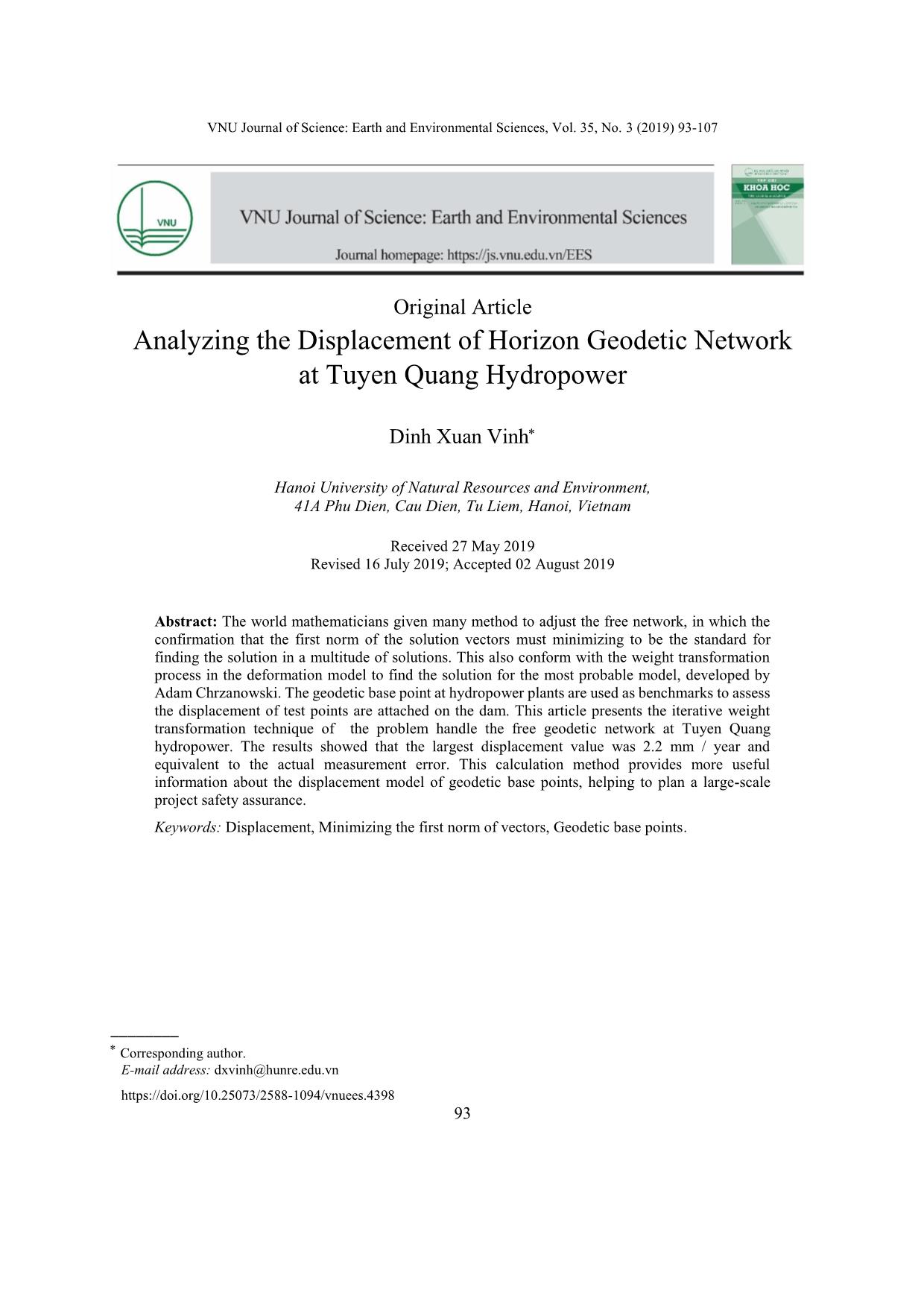 Analyzing the Displacement of Horizon Geodetic Network at Tuyen Quang Hydropower trang 1