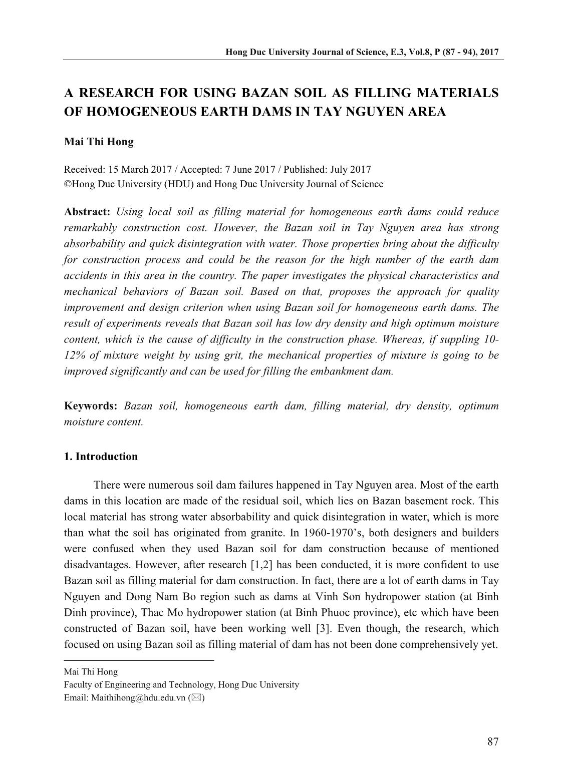 A research for using bazan soil as filling materials of homogeneous earth dams in Tay Nguyen area trang 1