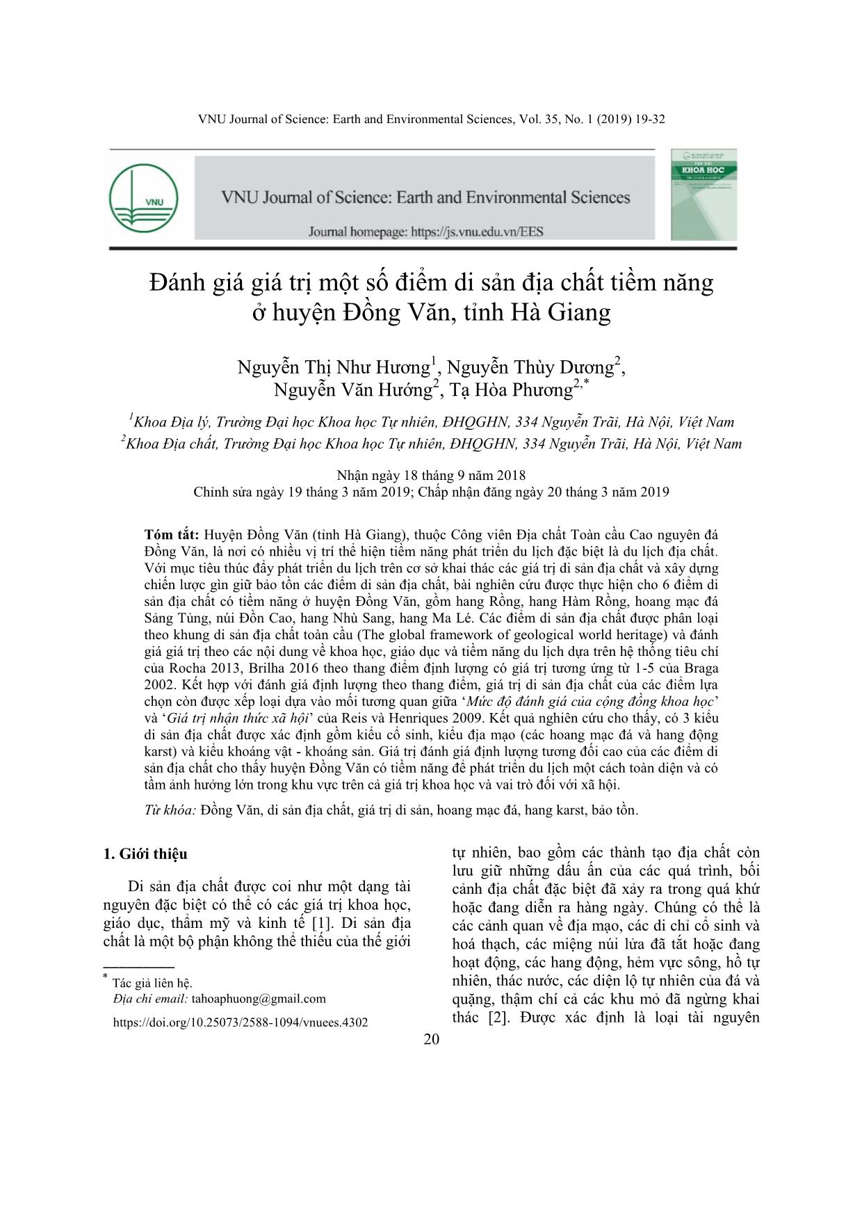 Đánh giá giá trị một số điểm di sản địa chất tiềm năng ở huyện Đồng Văn, tỉnh Hà Giang trang 2