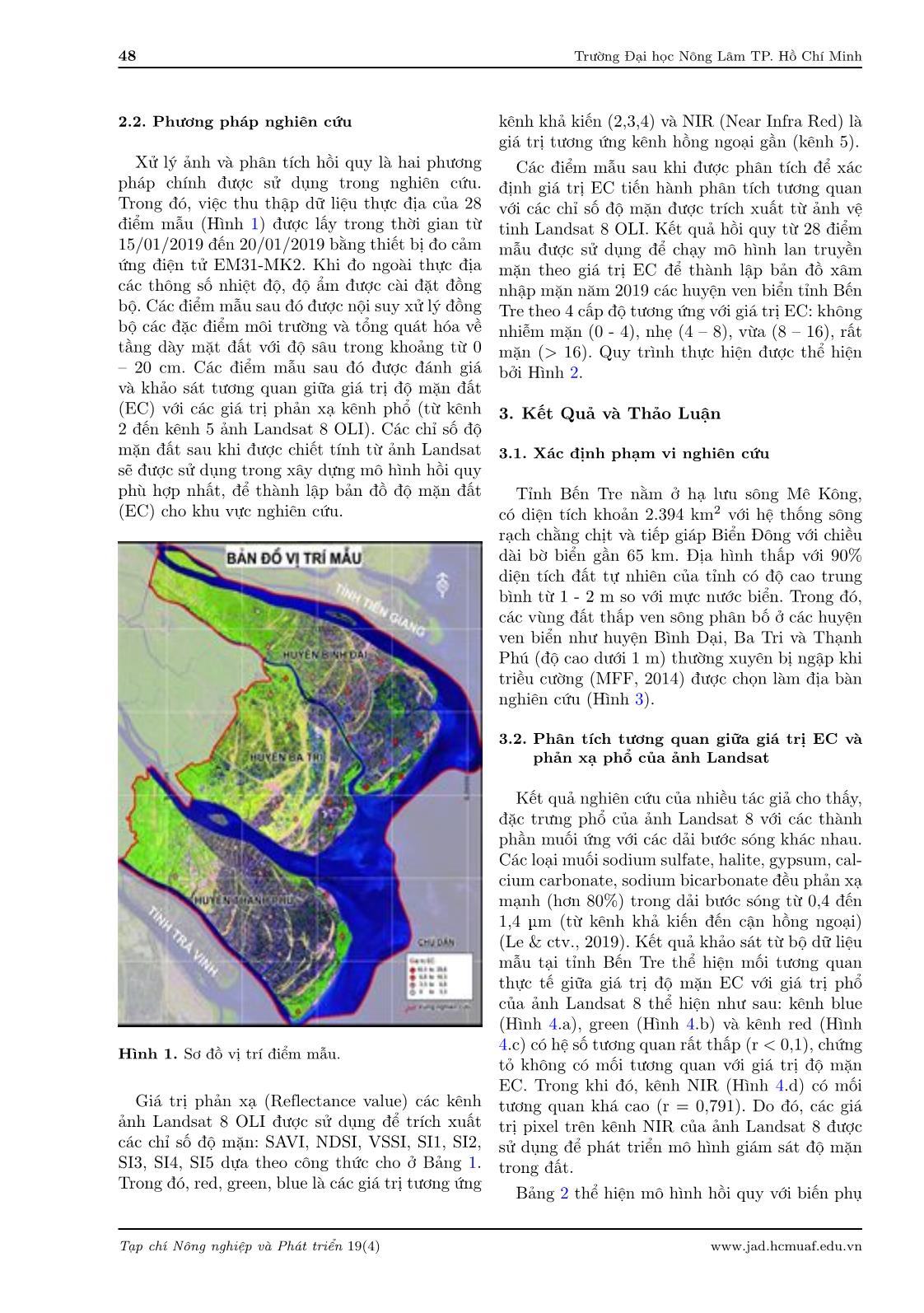 Ứng dụng ảnh Landsat 8 đánh giá xâm nhập mặn các huyện ven biển thuộc tỉnh Bến Tre trang 4