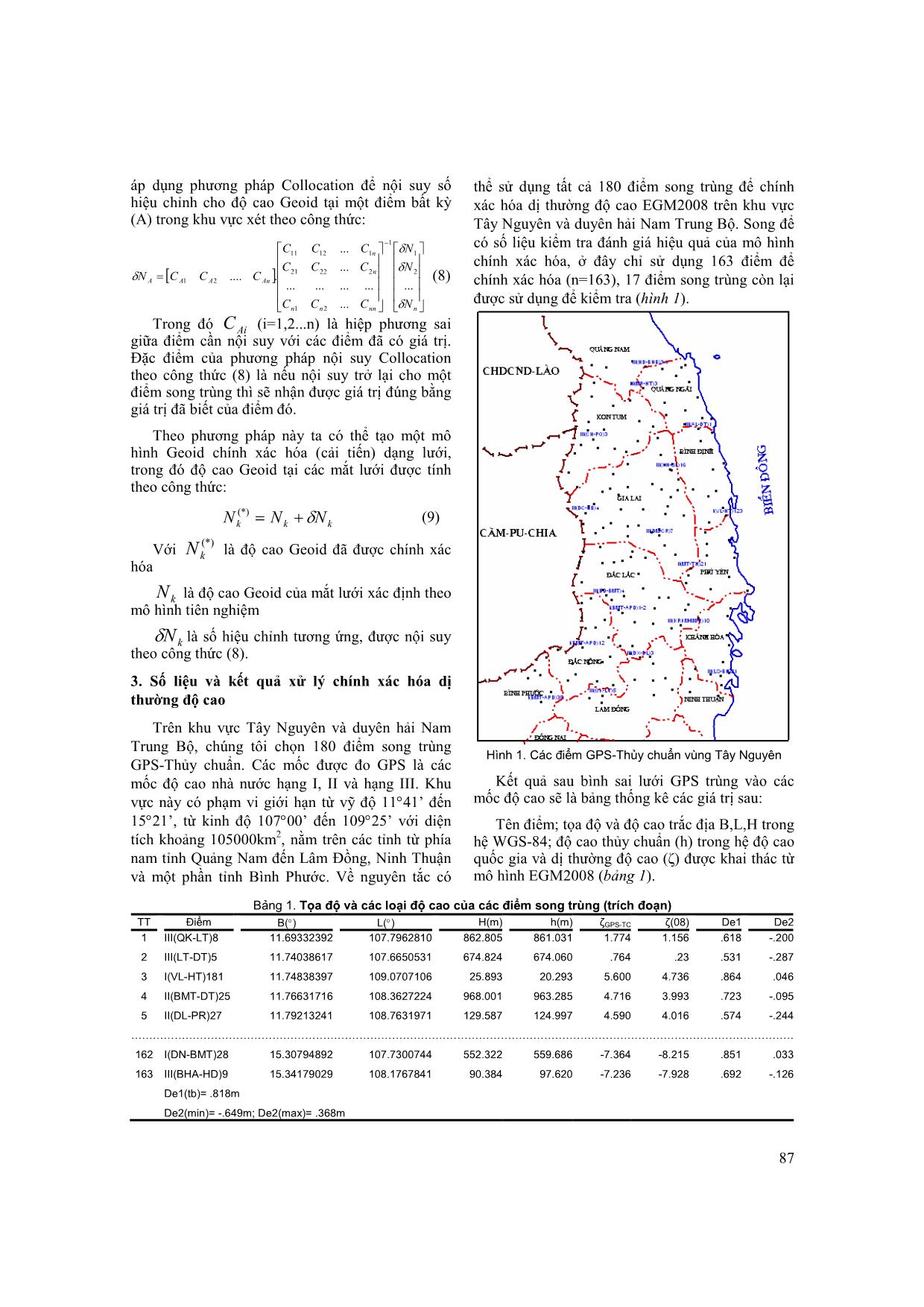 Chính xác hóa dị thường độ cao EGM2008 dựa trên số liệu GPS-thuỷ chuẩn trên phạm vi cục bộ vùng Tây Nguyên và duyên hải Nam Trung Bộ trang 3