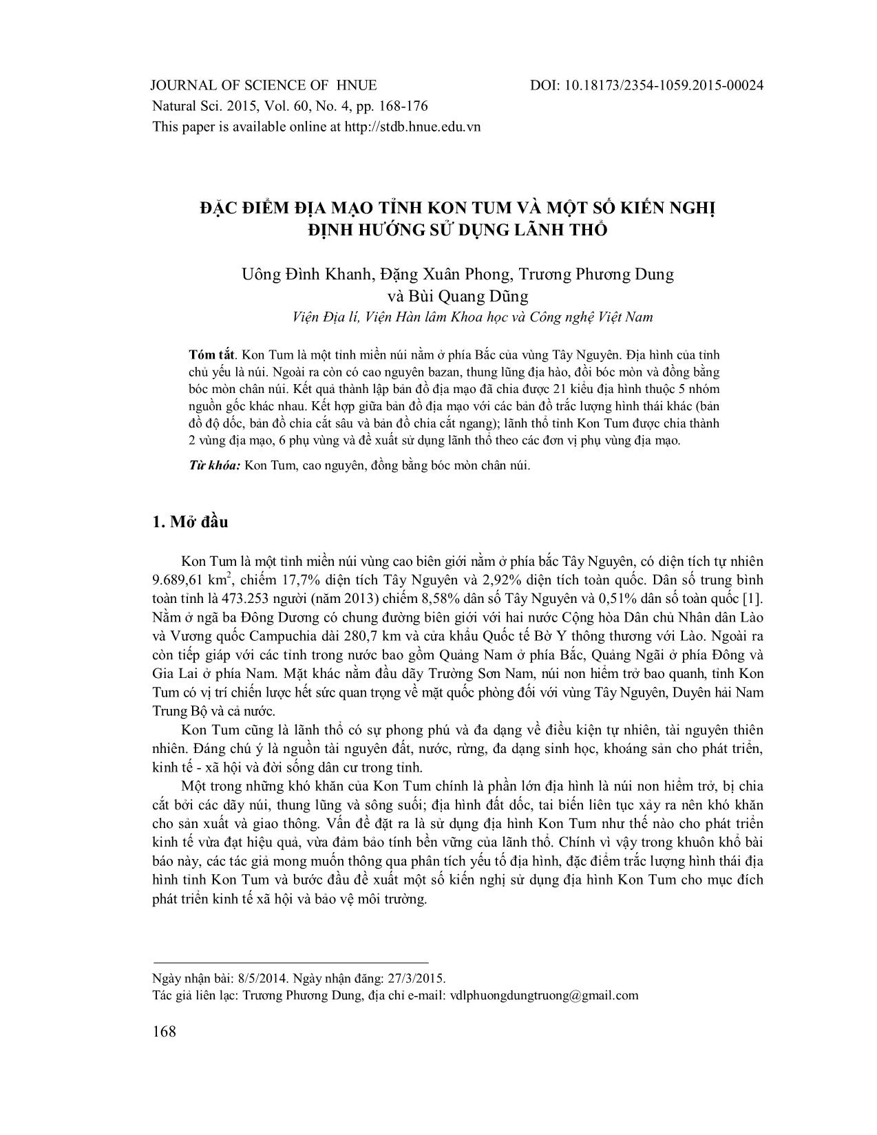Đặc điểm địa mạo tỉnh Kon Tum và một số kiến nghị định hướng sử dụng lãnh thổ trang 1