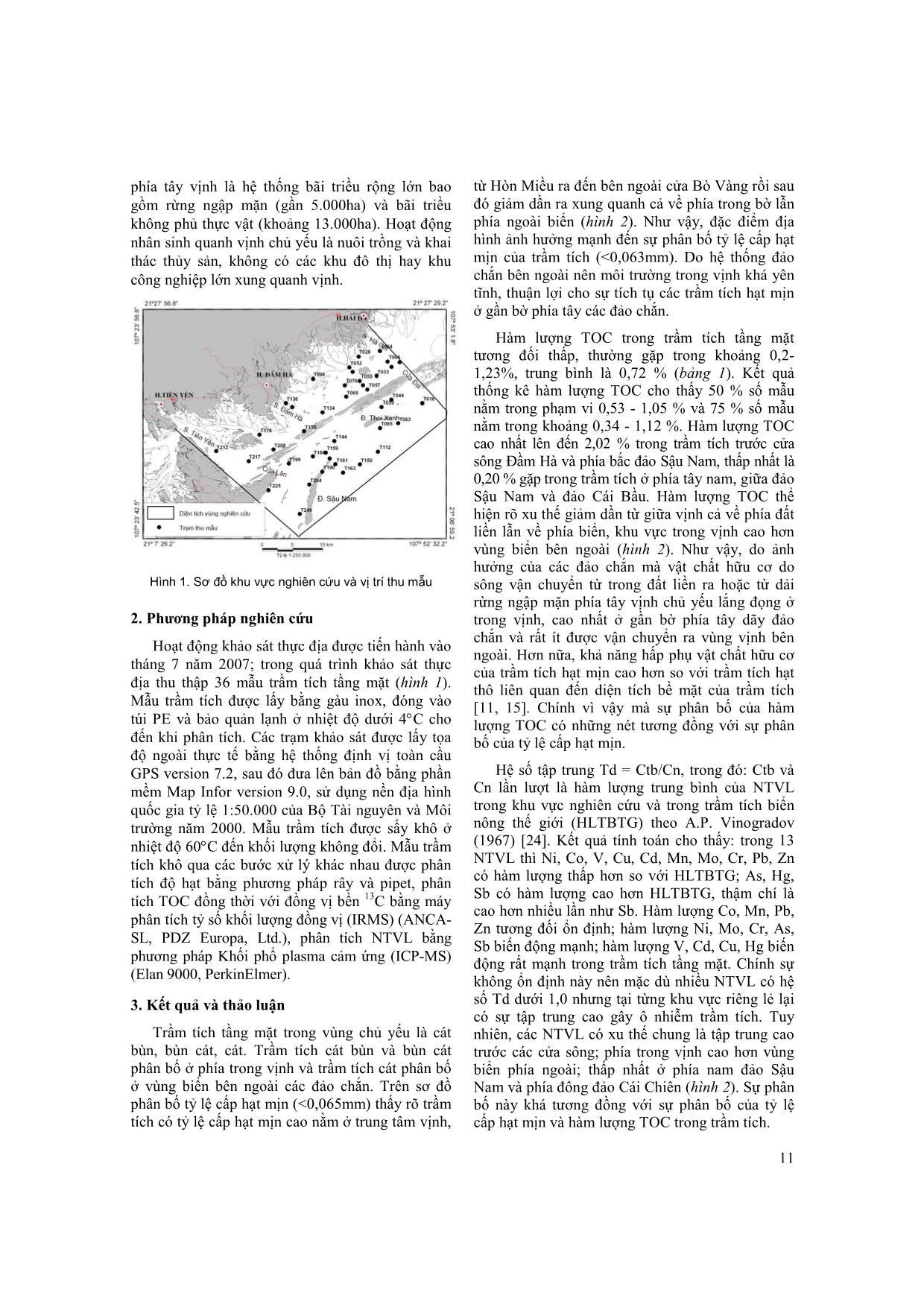 Đặc điểm phân bố các nguyên tố vi lượng trong trầm tích tầng mặt vịnh Tiên Yên trang 2