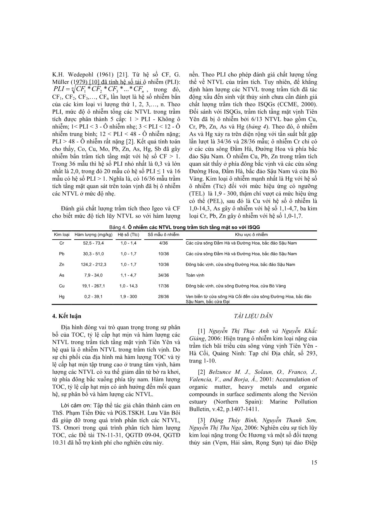 Đặc điểm phân bố các nguyên tố vi lượng trong trầm tích tầng mặt vịnh Tiên Yên trang 6