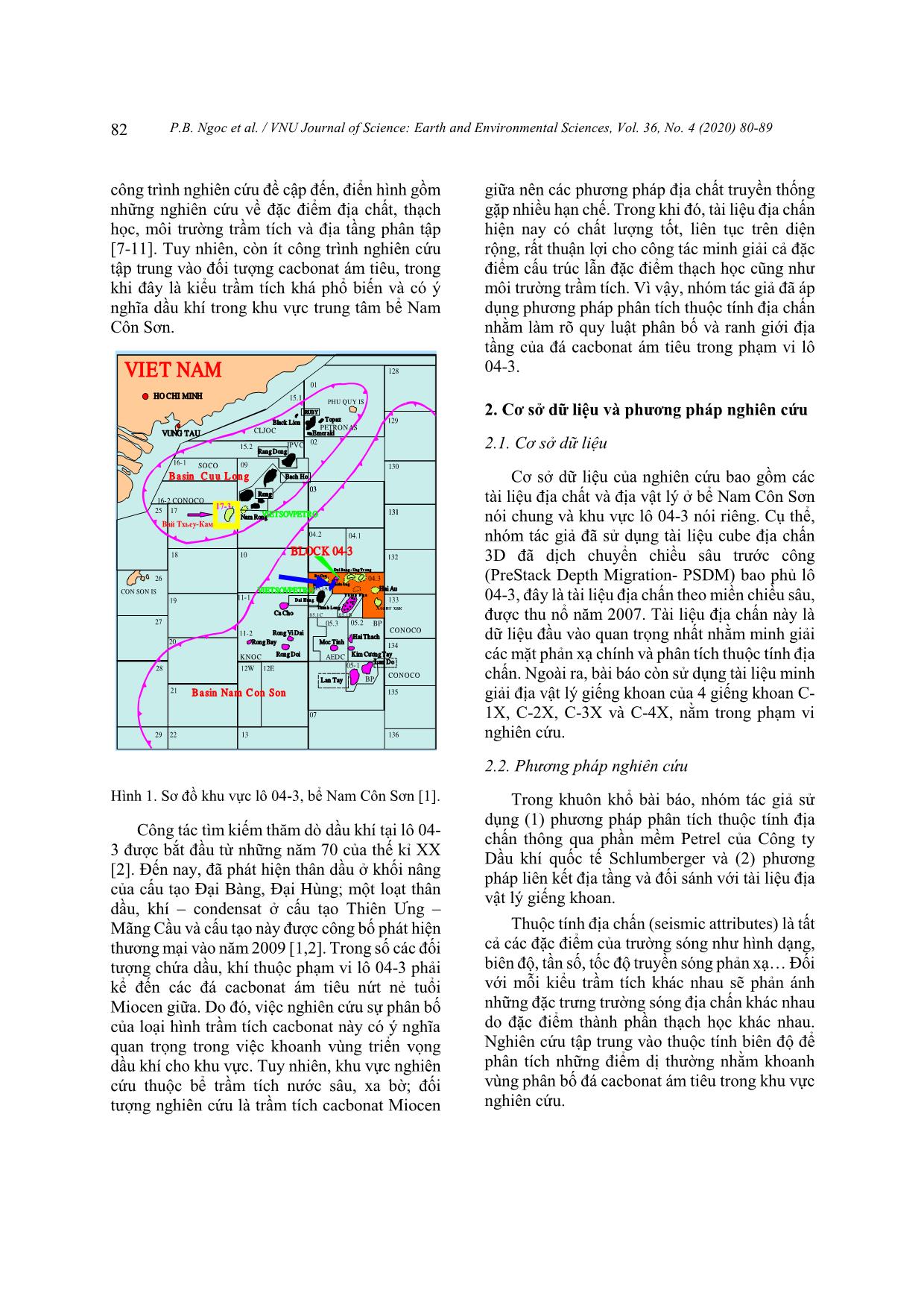 Đặc điểm phân bố trầm tích cacbonat ám tiêu Miocen giữa, Lô 04-3, bể Nam Côn Sơn trên cơ sở phân tích thuộc tính địa chấn trang 3