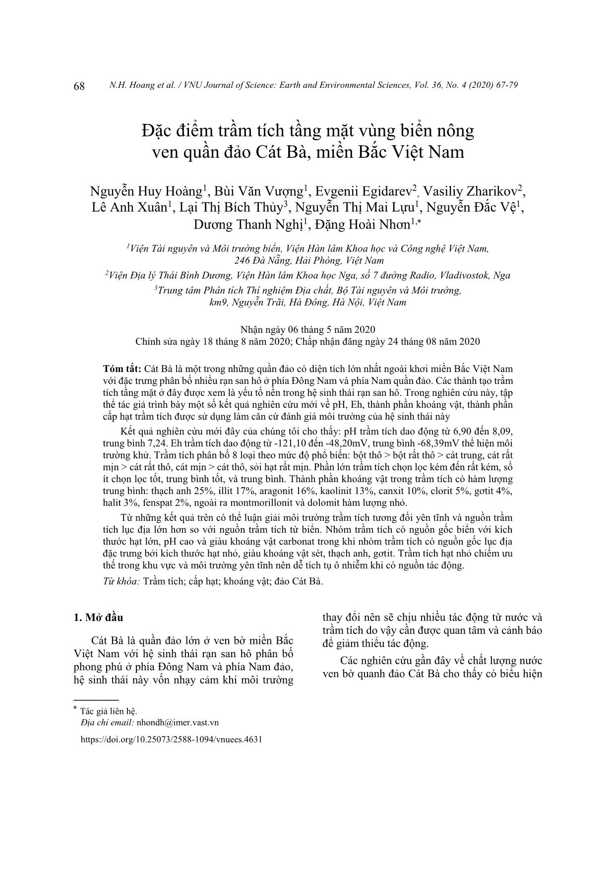 Đặc điểm trầm tích tầng mặt vùng biển nông ven quần đảo Cát Bà, miền Bắc Việt Nam trang 2