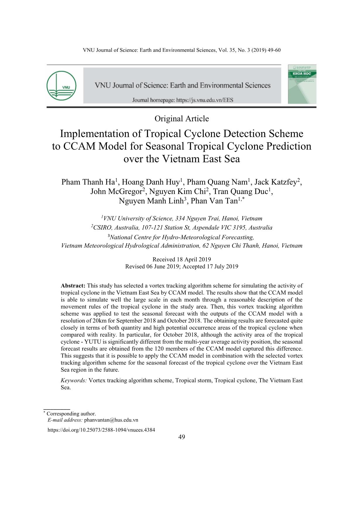 Implementation of Tropical Cyclone Detection Scheme to CCAM Model for Seasonal Tropical Cyclone Prediction over the Vietnam East Sea trang 1