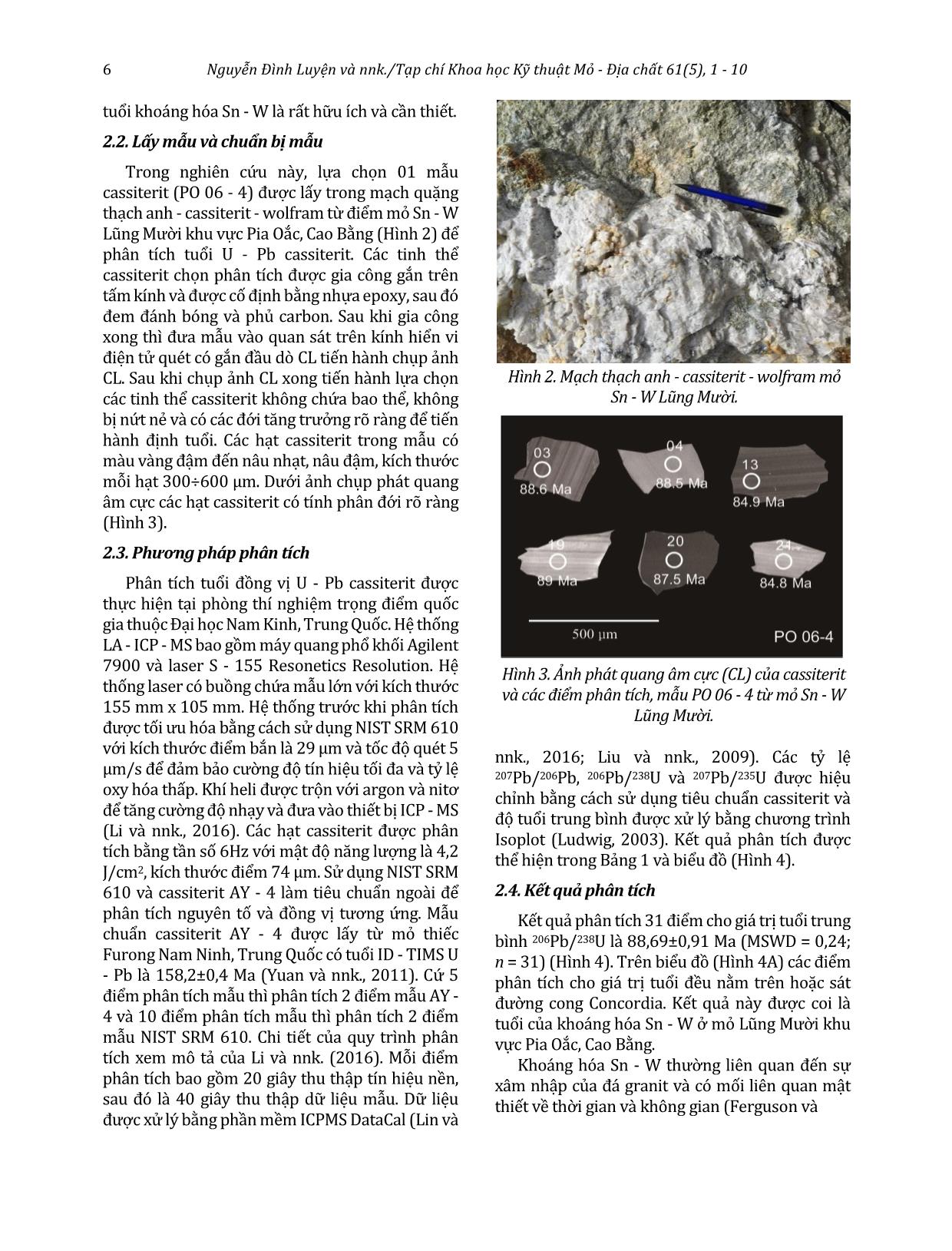 Khái quát về phương pháp định tuổi đồng vị U - Pb trong cassiterit. Áp dụng xác định tuổi khoáng hóa Sn - W mỏ Lũng Mười khu vực Pia Oắc, Cao Bằng trang 6
