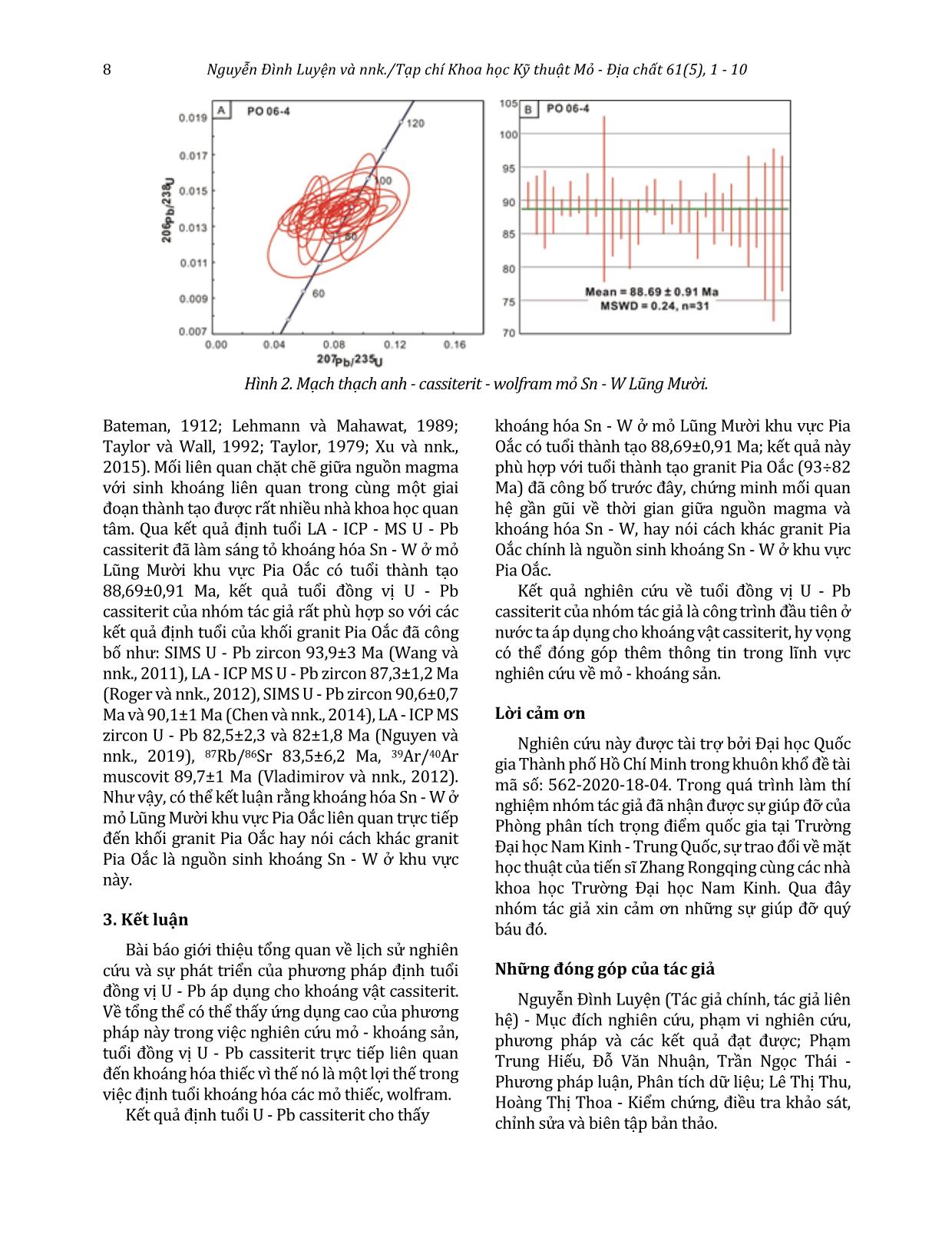 Khái quát về phương pháp định tuổi đồng vị U - Pb trong cassiterit. Áp dụng xác định tuổi khoáng hóa Sn - W mỏ Lũng Mười khu vực Pia Oắc, Cao Bằng trang 8