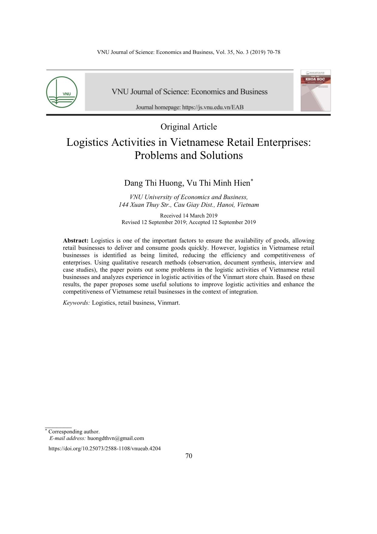Hoạt động logistics trong các doanh nghiệp bán lẻ Việt Nam: Vấn đề và giải pháp trang 1