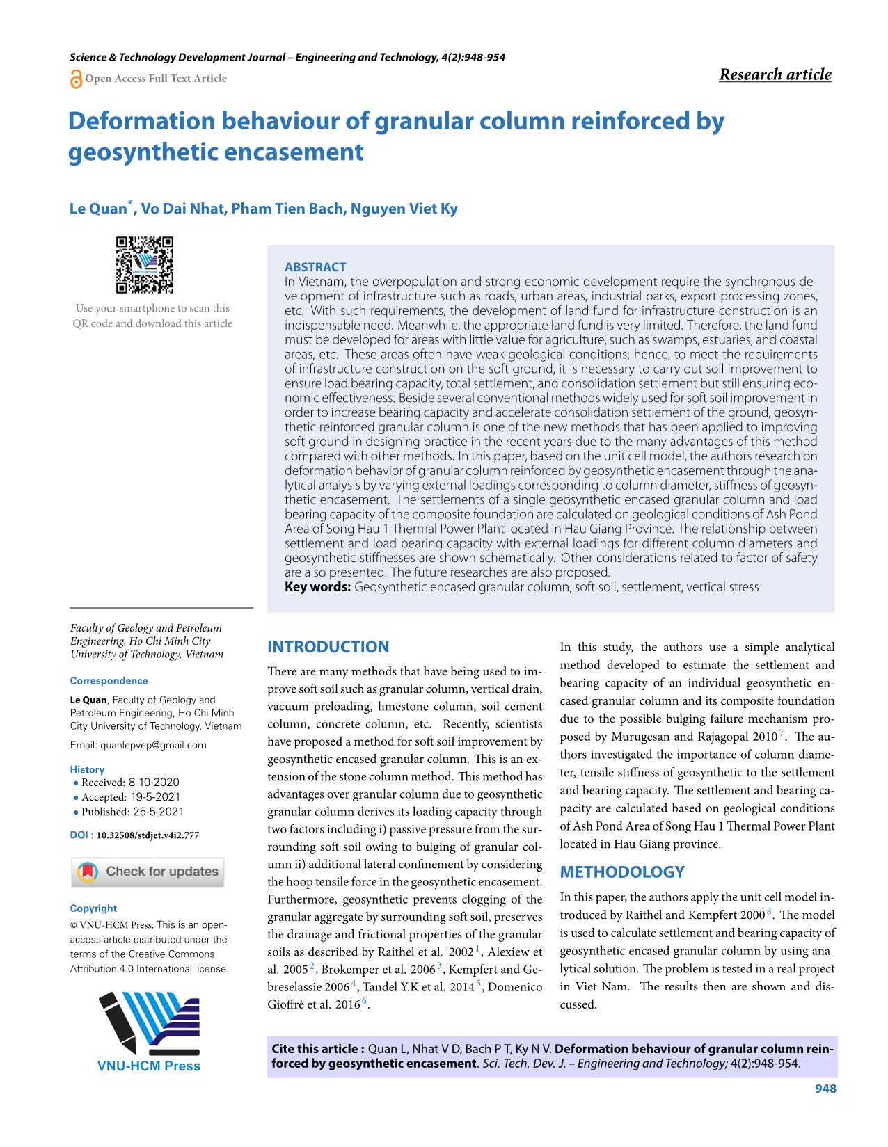 Deformation behaviour of granular column reinforced by geosynthetic encasement trang 1