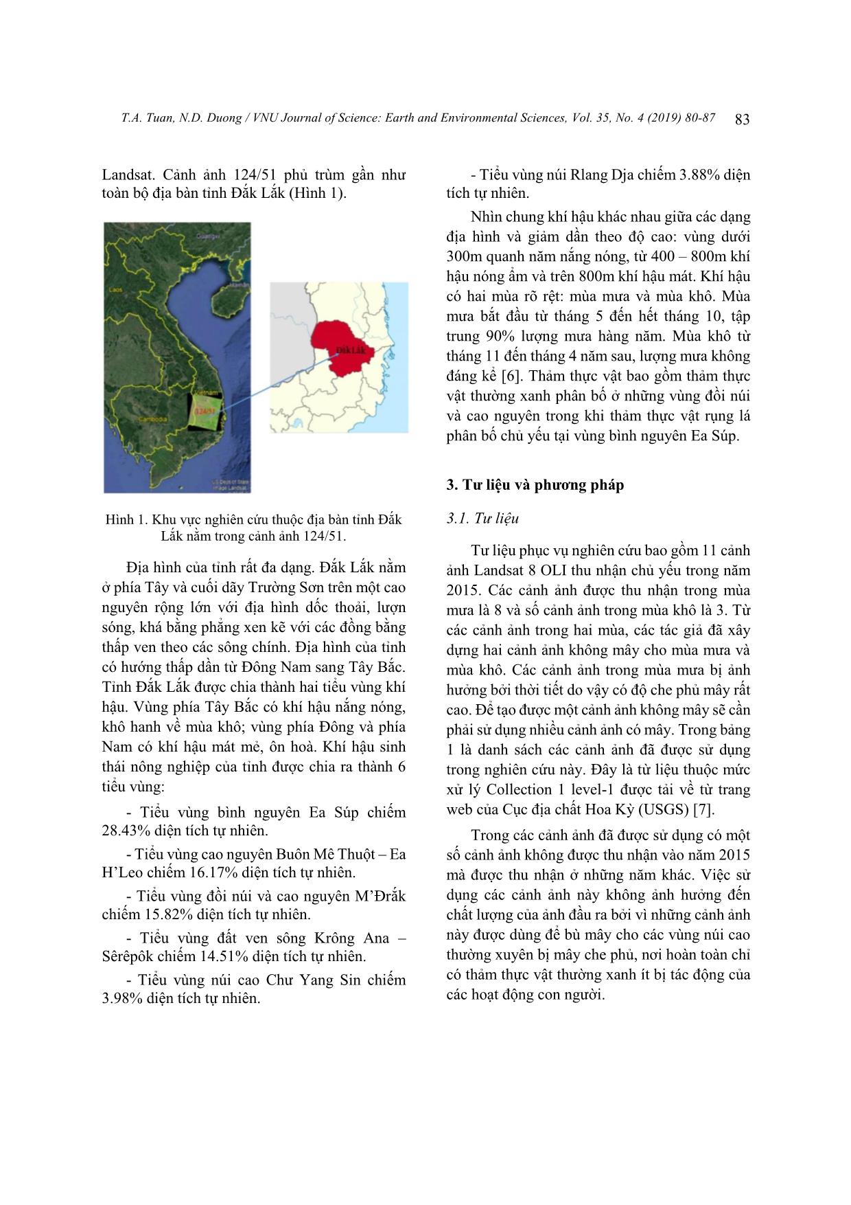 Tạo ảnh không mây phục vụ phân loại lớp phủ với tư liệu Landsat đa thời gian-Nghiên cứu thử nghiệm tại tỉnh Đắk Lắk trang 4