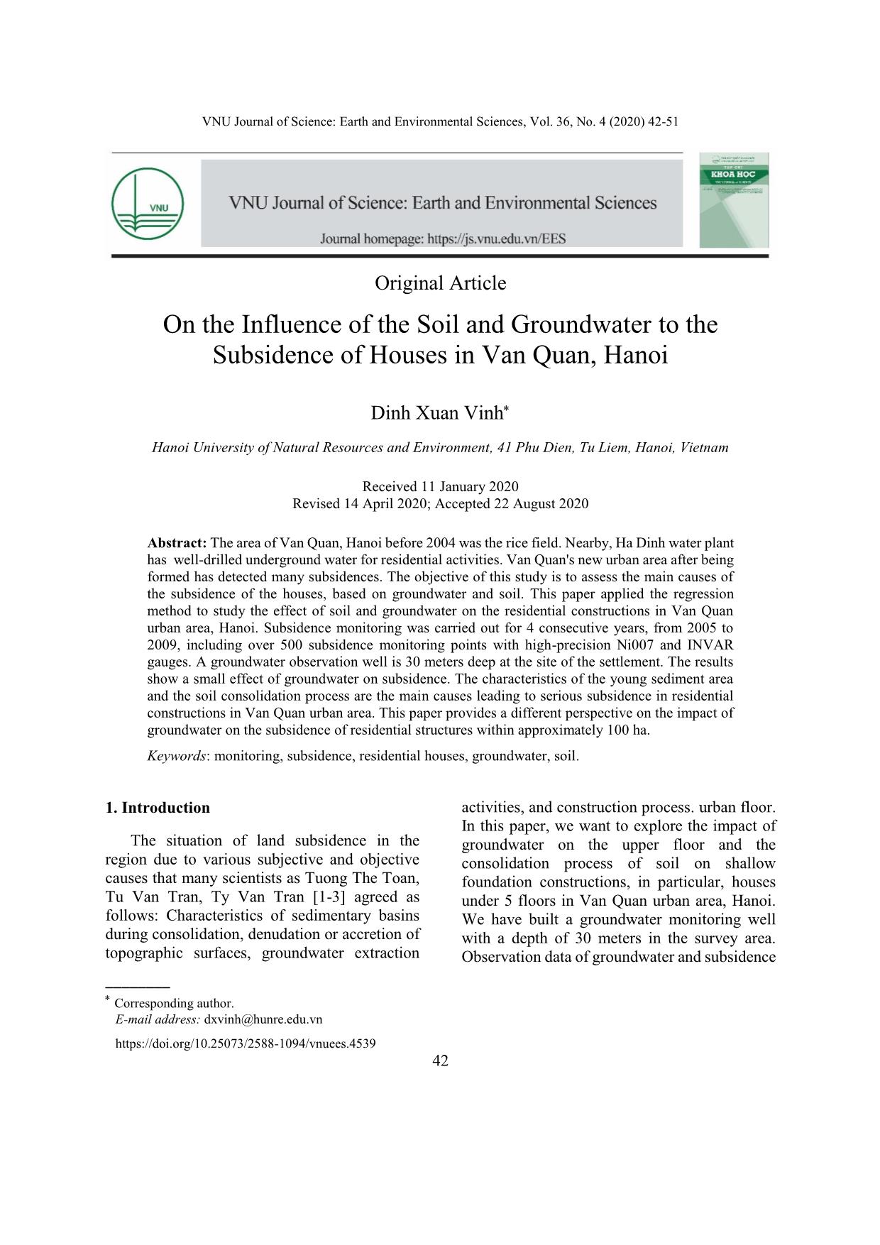 On the Influence of the Soil and Groundwater to the Subsidence of Houses in Van Quan, Hanoi trang 1