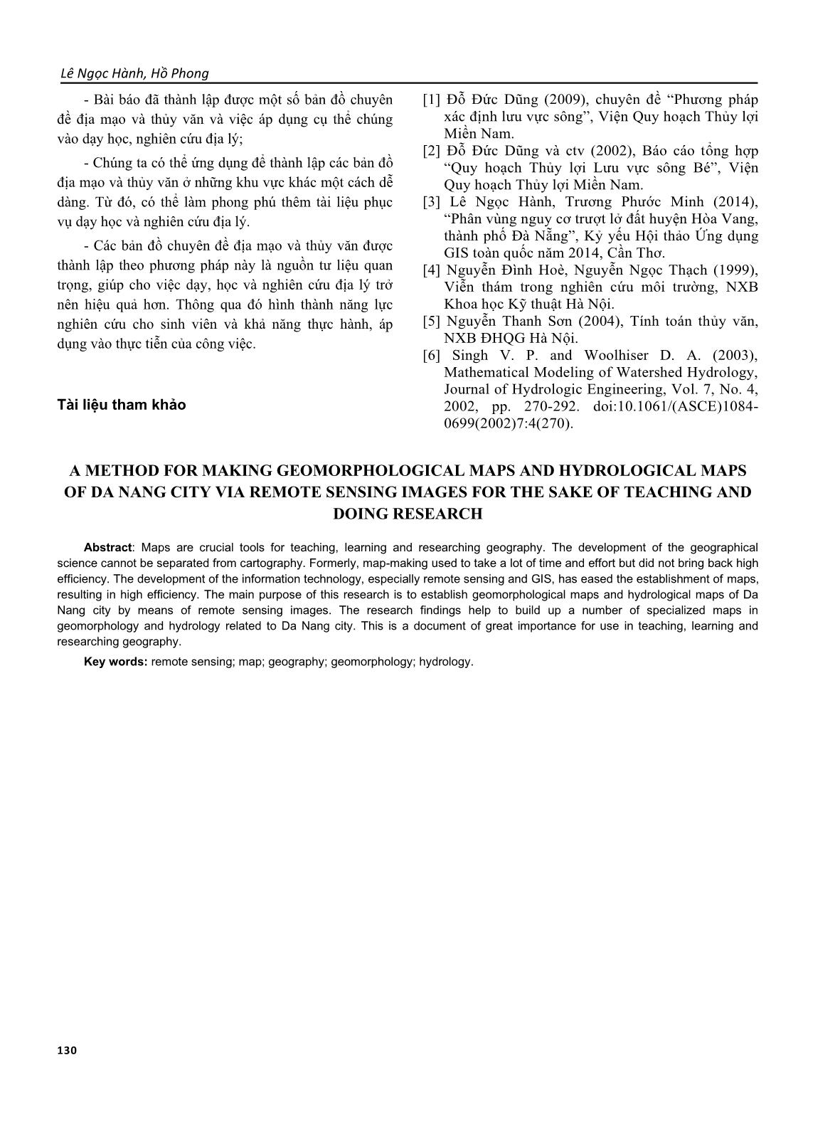 Phương pháp thành lập một số bản đồ địa mạo và thủy văn thành phố Đà Nẵng bằng ảnh viễn thám phục vụ dạy học và nghiên cứu trang 7