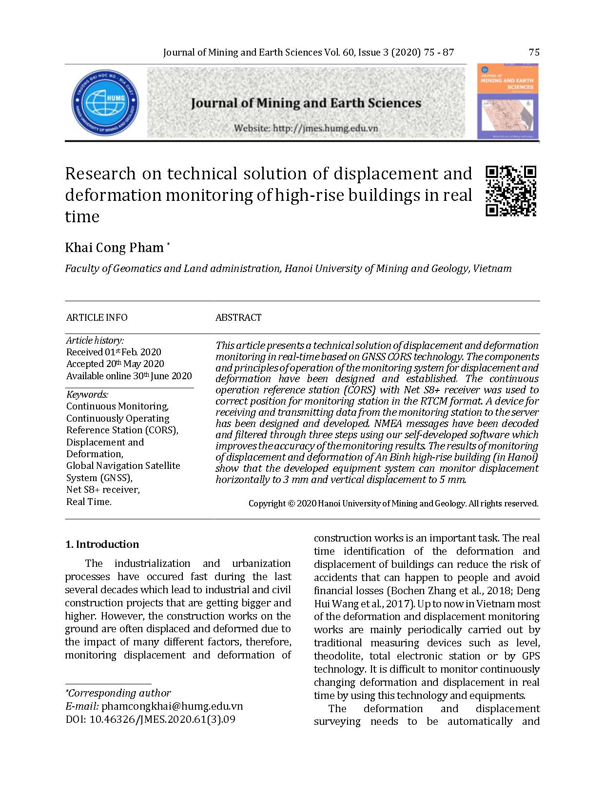 Research on technical solution of displacement and deformation monitoring of high-Rise buildings in real time trang 1