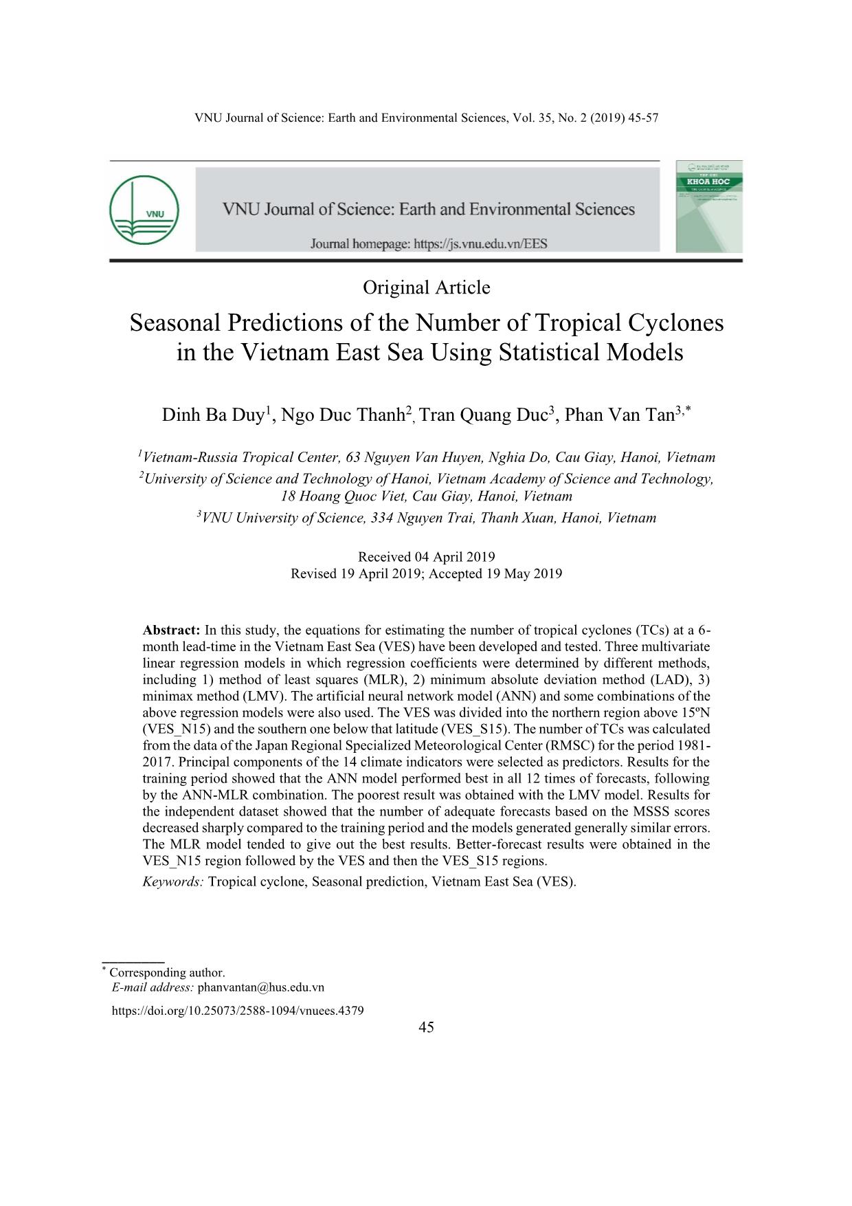 Dự báo hạn mùa số lượng xoáy thuận nhiệt đới trên Biển Đông bằng các mô hình thống kê trang 1