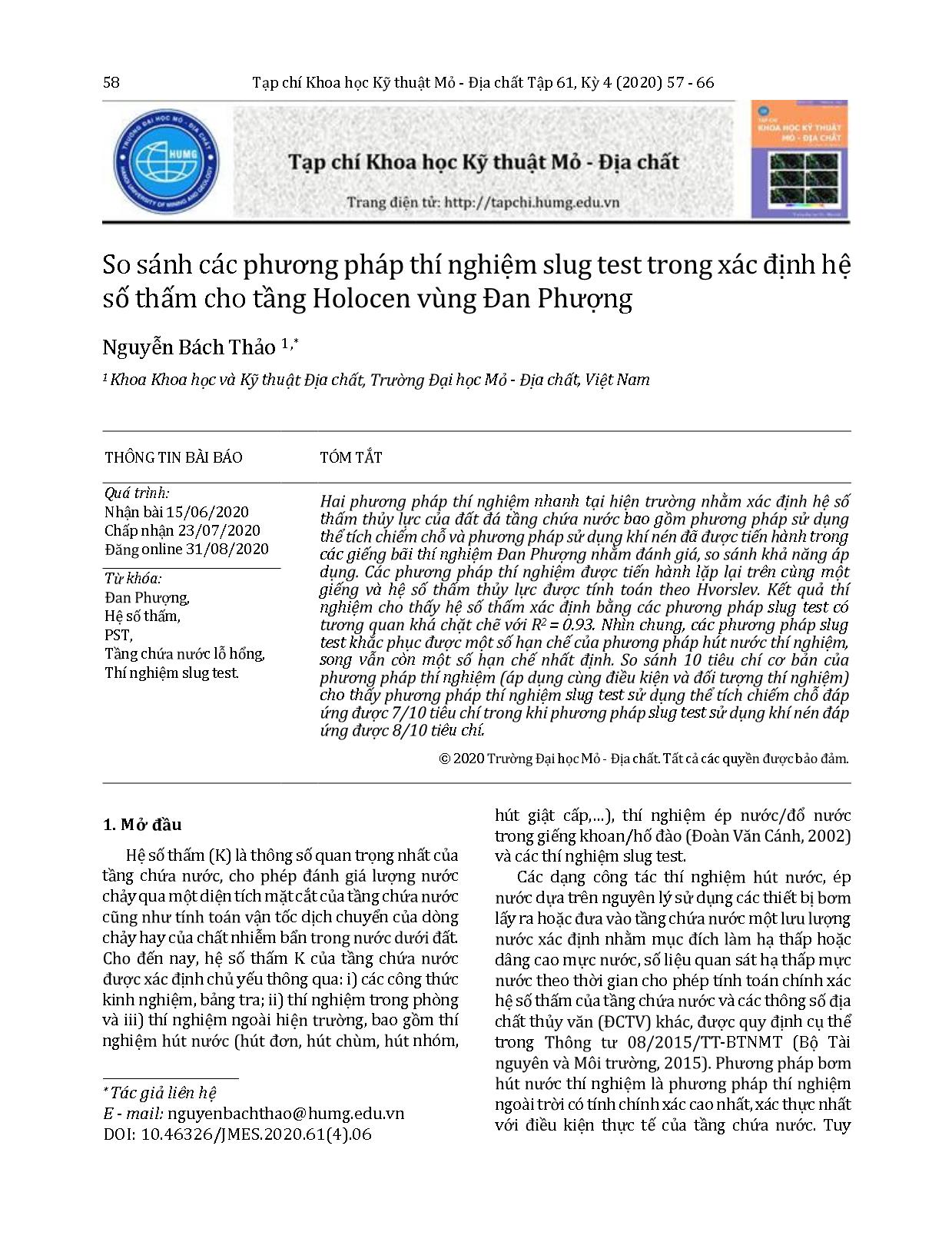 So sánh các phương pháp thí nghiệm slug test trong xác định hệ số thấm cho tầng Holocen vùng Đan Phượng trang 2