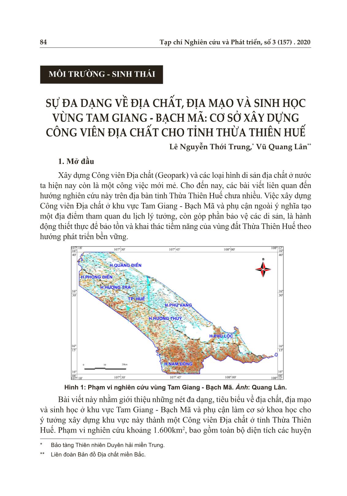 Sự đa dạng về địa chất, địa mạo và sinh học vùng Tam Giang - Bạch mã: cơ sở xây dựng công viên địa chất cho tỉnh Thừa Thiên Huế trang 1