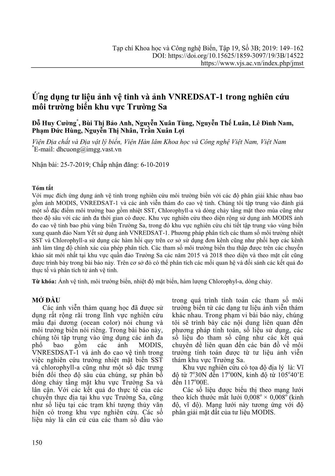 Ứng dụng tư liệu ảnh vệ tinh và ảnh VNREDSAT-1 trong nghiên cứu môi trường biển khu vực Trường Sa trang 2