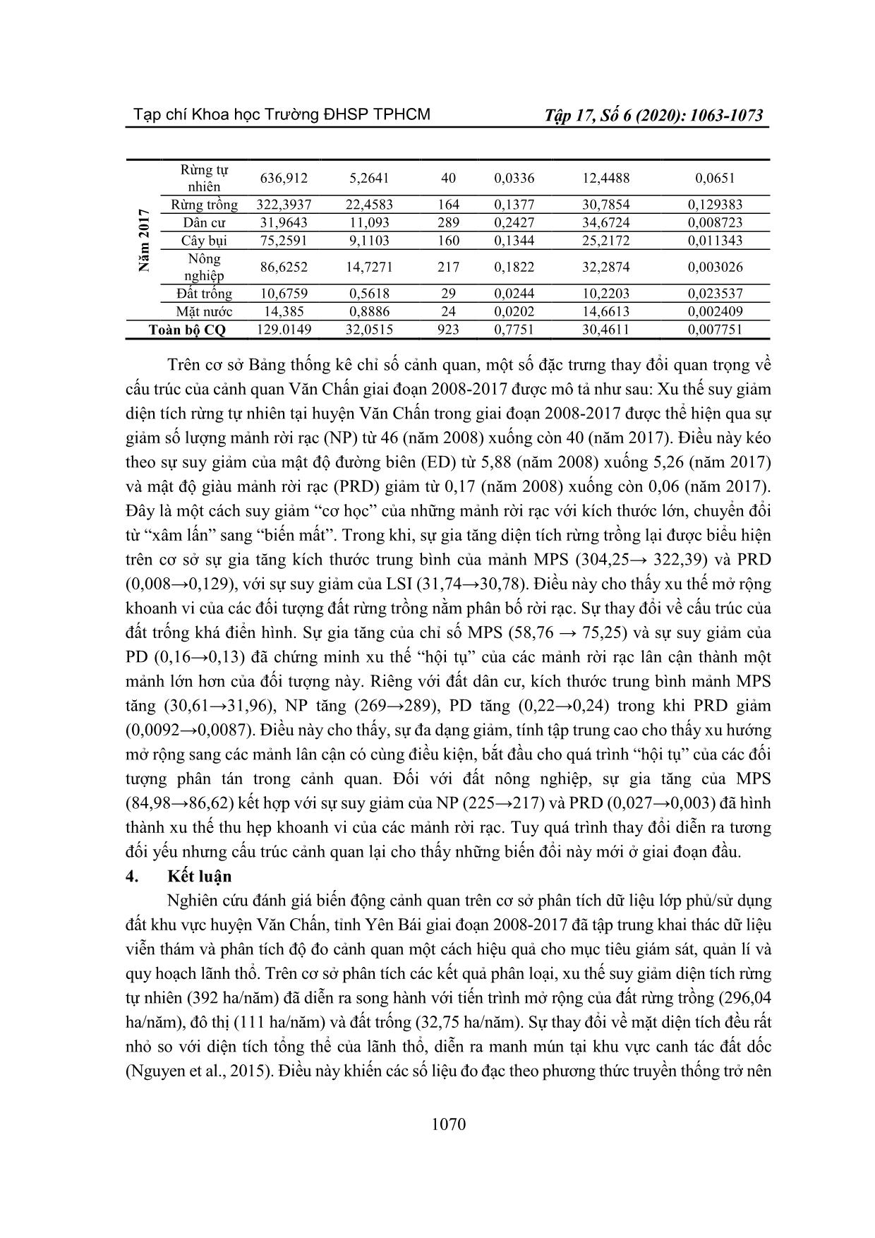 Ứng dụng viễn thám và độ đo cảnh quan trong phân tích xu thế biến động sử dụng đất khu vực huyện Văn Chấn, tỉnh Yên Bái giai đoạn 2008-2017 trang 8
