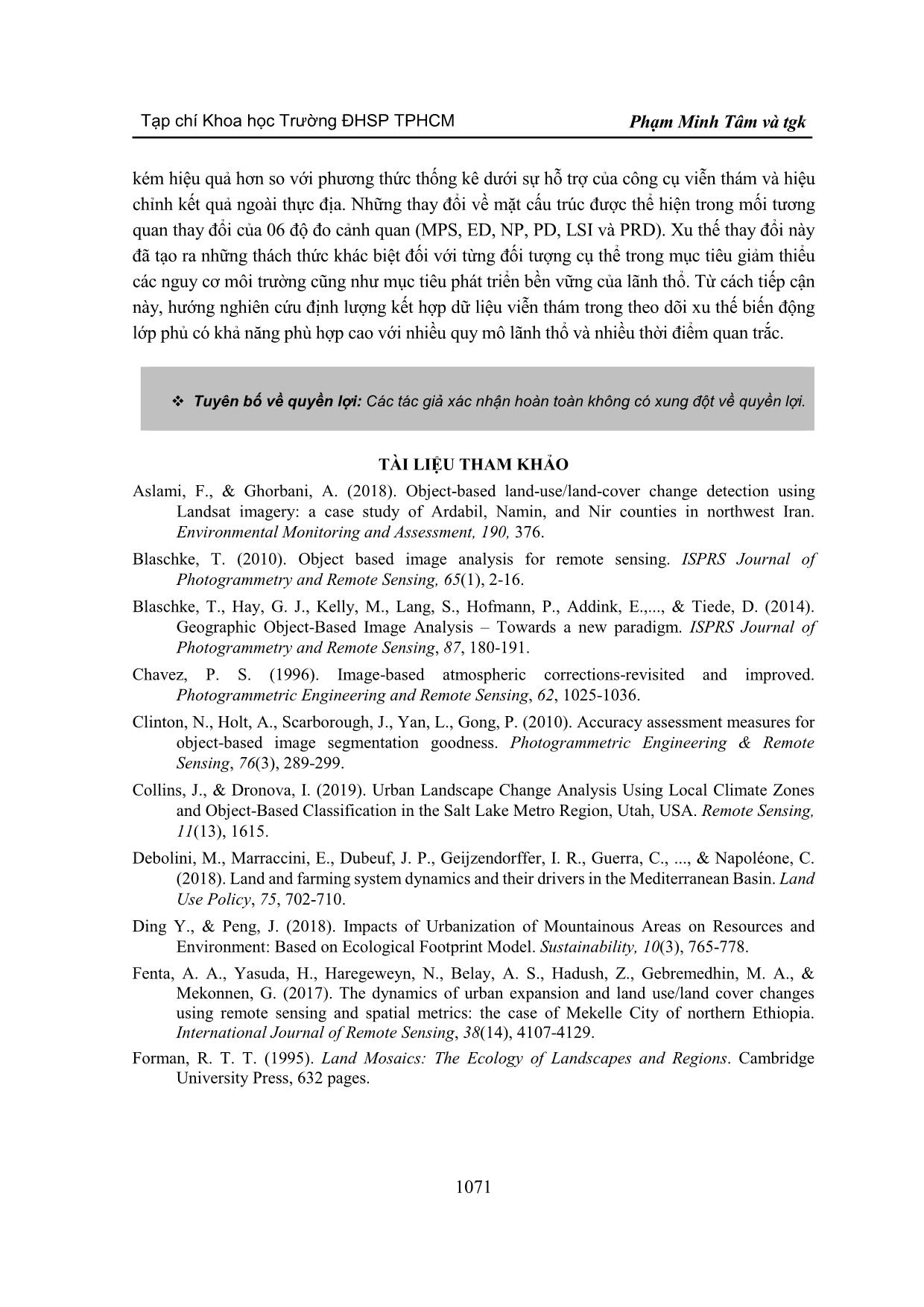 Ứng dụng viễn thám và độ đo cảnh quan trong phân tích xu thế biến động sử dụng đất khu vực huyện Văn Chấn, tỉnh Yên Bái giai đoạn 2008-2017 trang 9