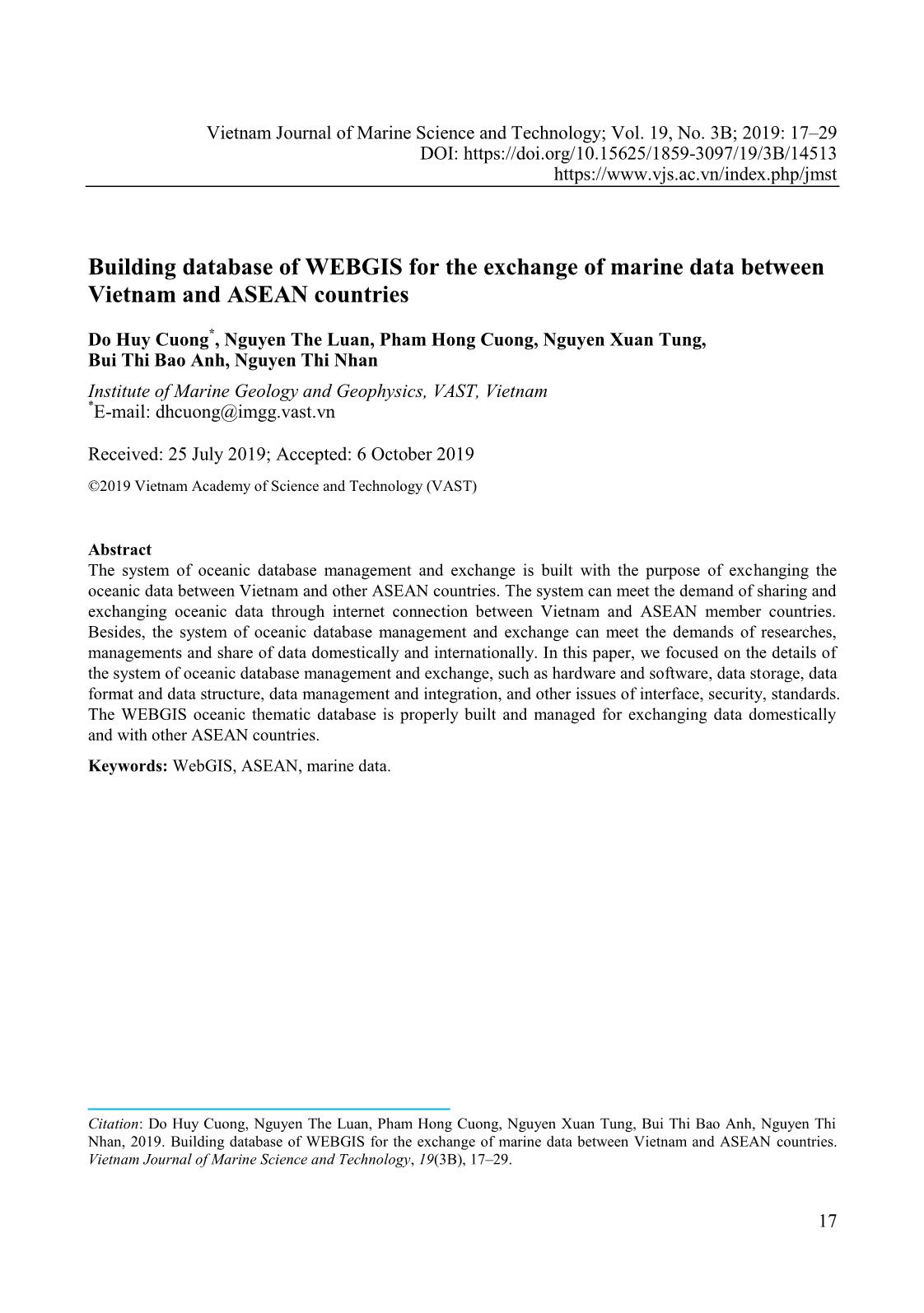 Xây dựng cơ sở dữ liệu WEBGIS phục vụ trao đổi dữ liệu biển giữa Việt Nam với các nước ASEAN trang 1