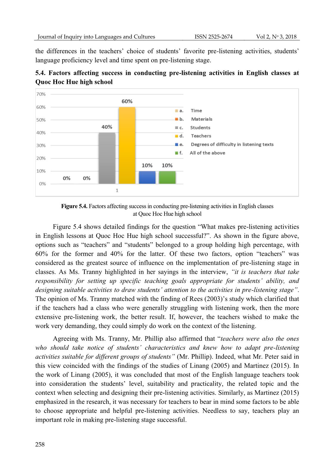 An investigation into efl teachers perceptions and practices of pre-Listening activities in english classes at Quoc Hoc Hue high school trang 10