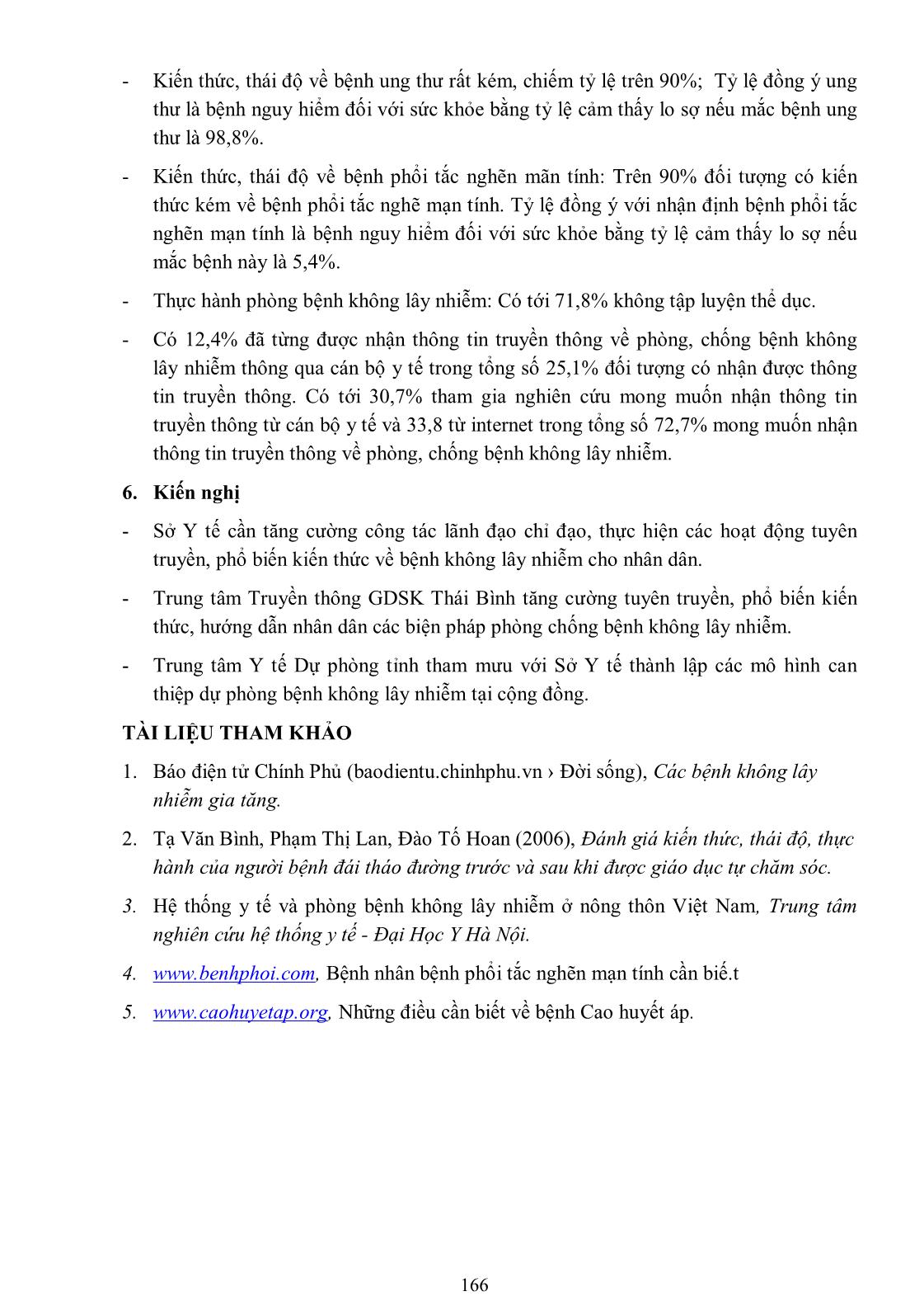 Đánh giá kiến thức thái độ thực hành của người dân tỉnh Thái Bình về bệnh không lây nhiễm năm 2013 trang 9