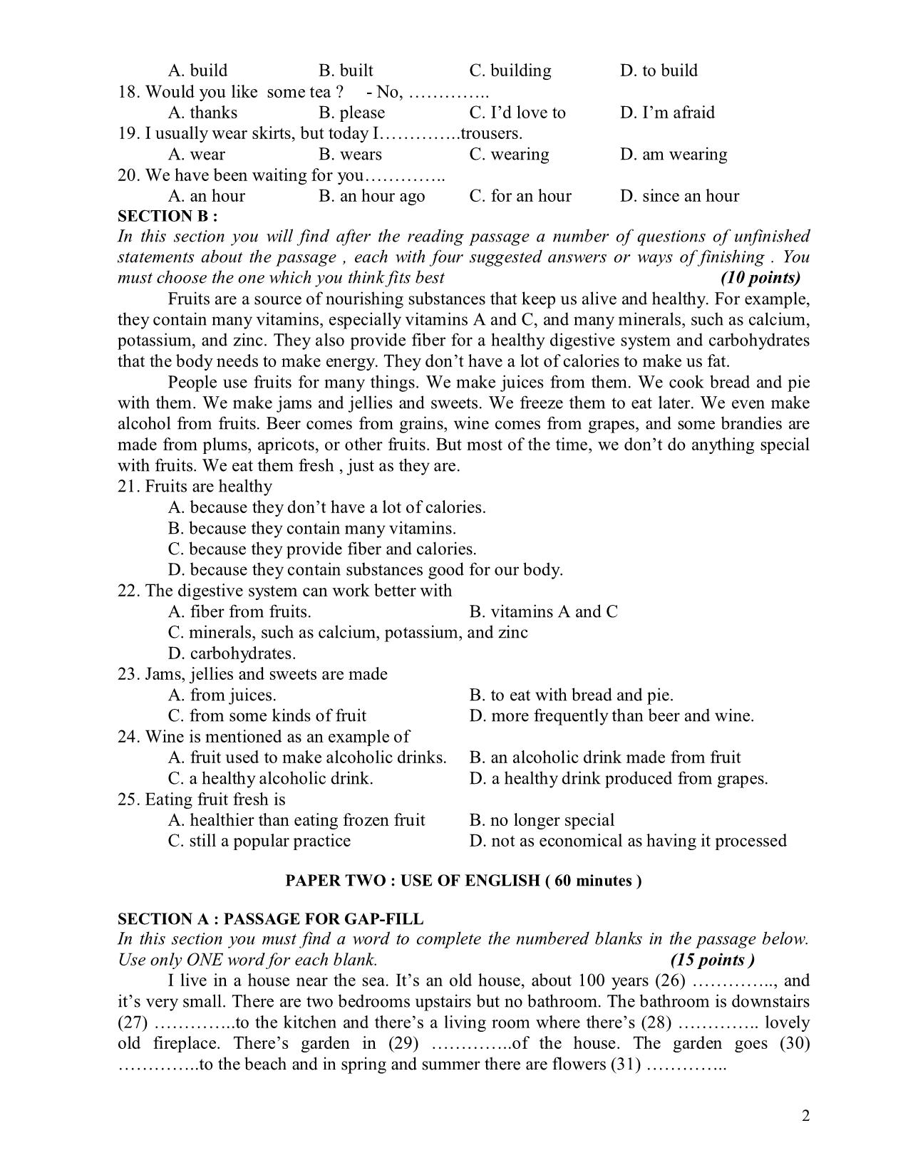 Đề thi môn viết Tiếng Anh B2 - 2008 trang 2