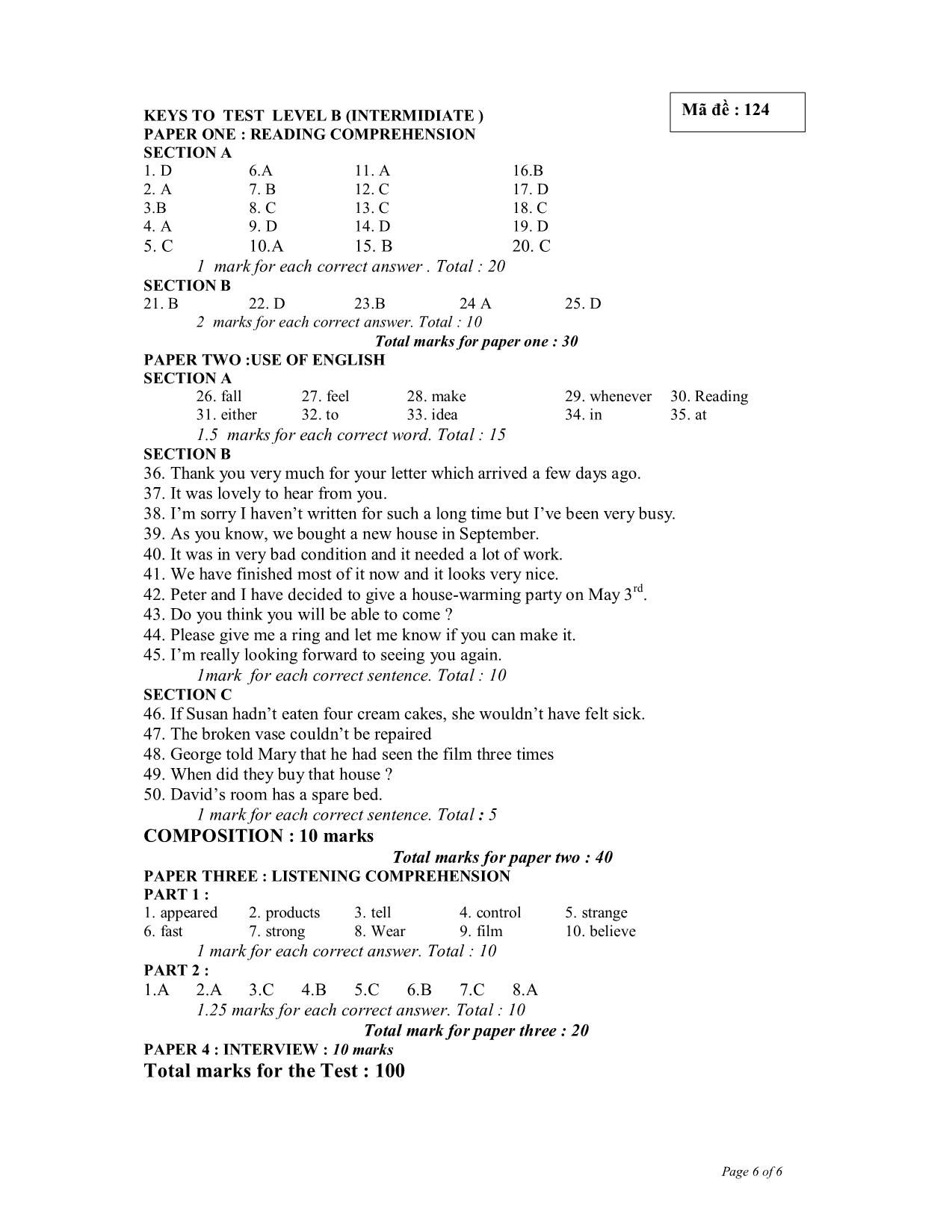 Đề thi môn viết Tiếng Anh B3 - 2008 - Mã đề: 124 trang 6