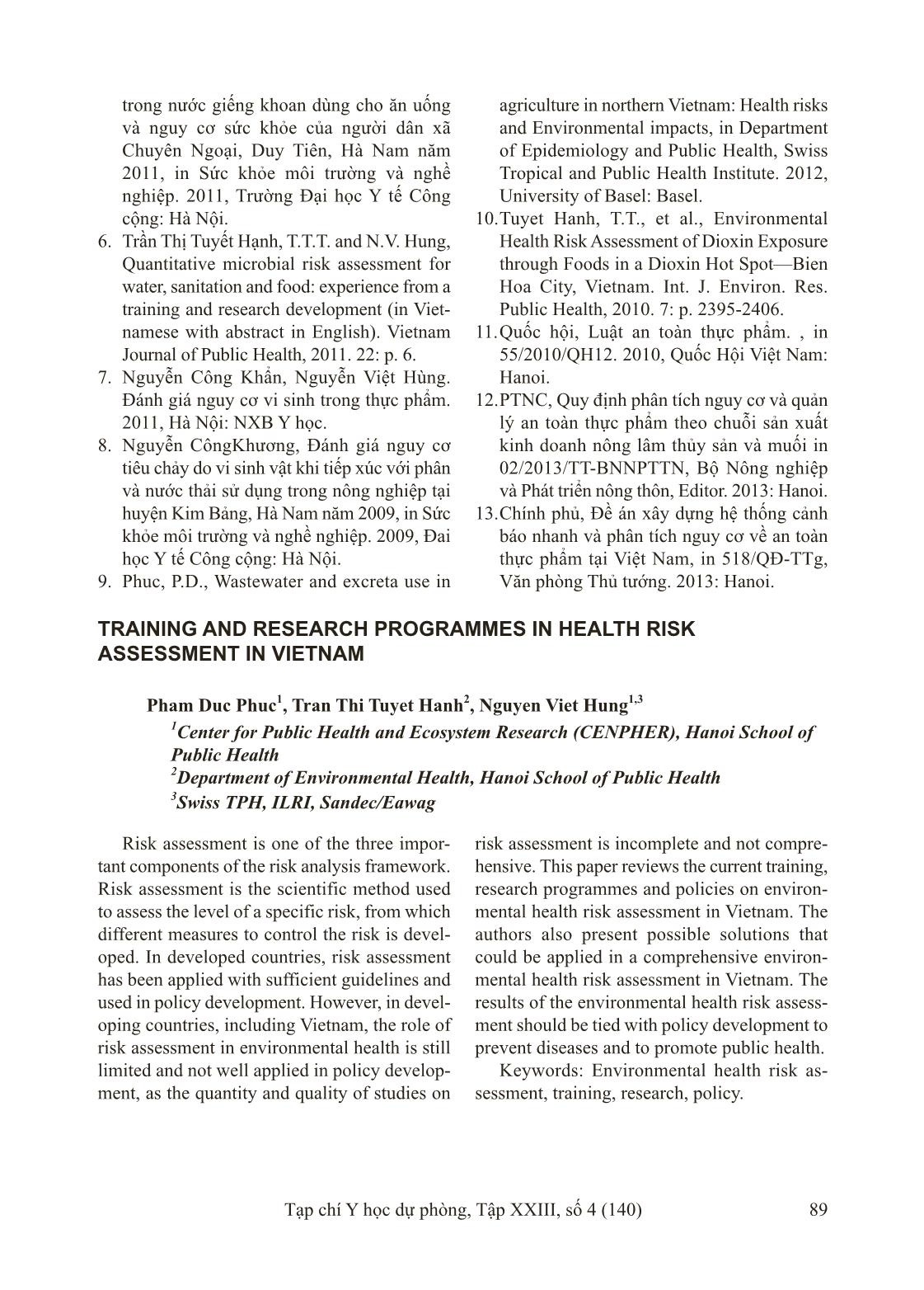 Đào tạo và nghiên cứu về đánh giá nguy cơ sức khỏe ở Việt Nam trang 7