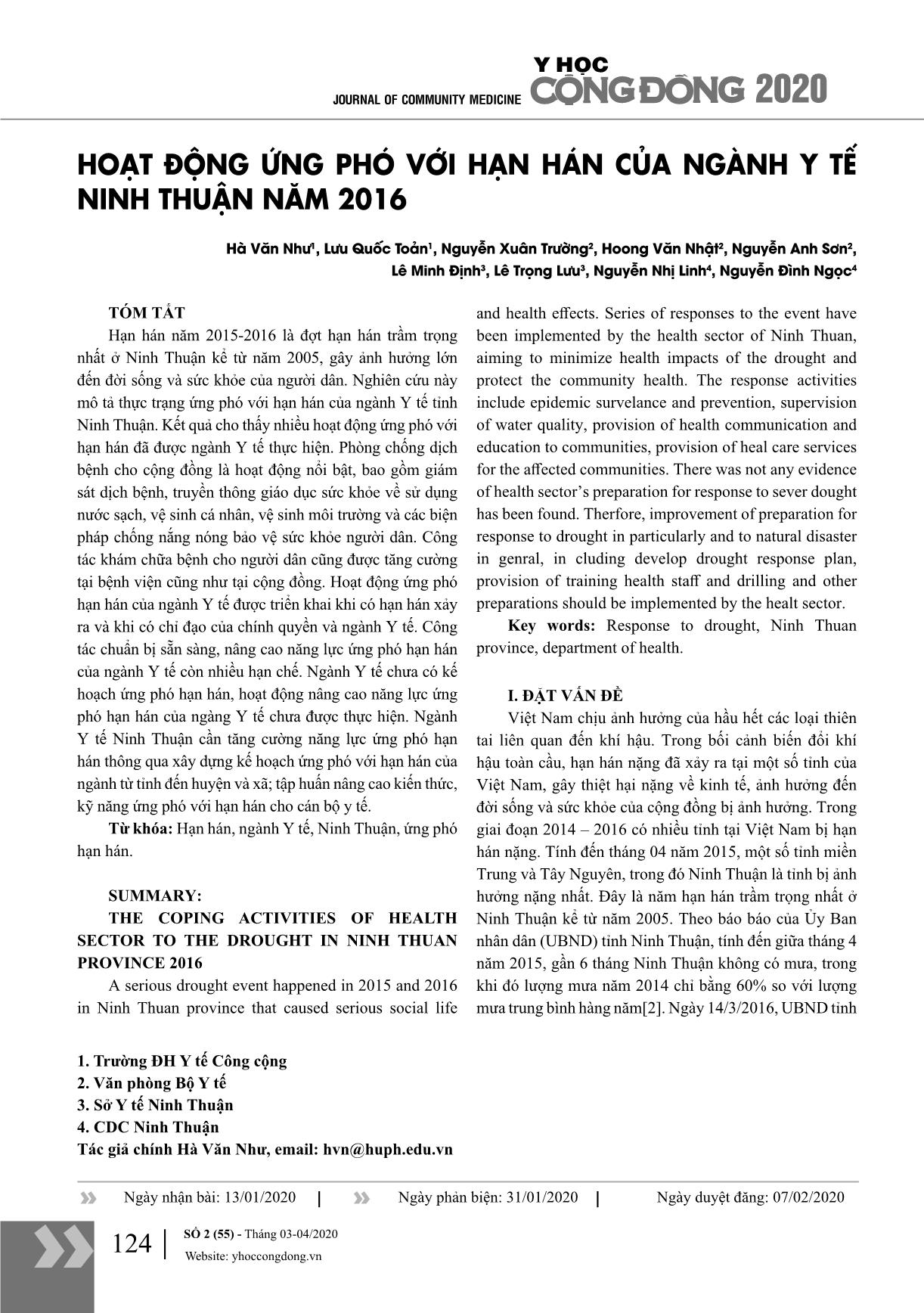 Hoạt động ứng phó với hạn hán của ngành y tế Ninh Thuận năm 2016 trang 1