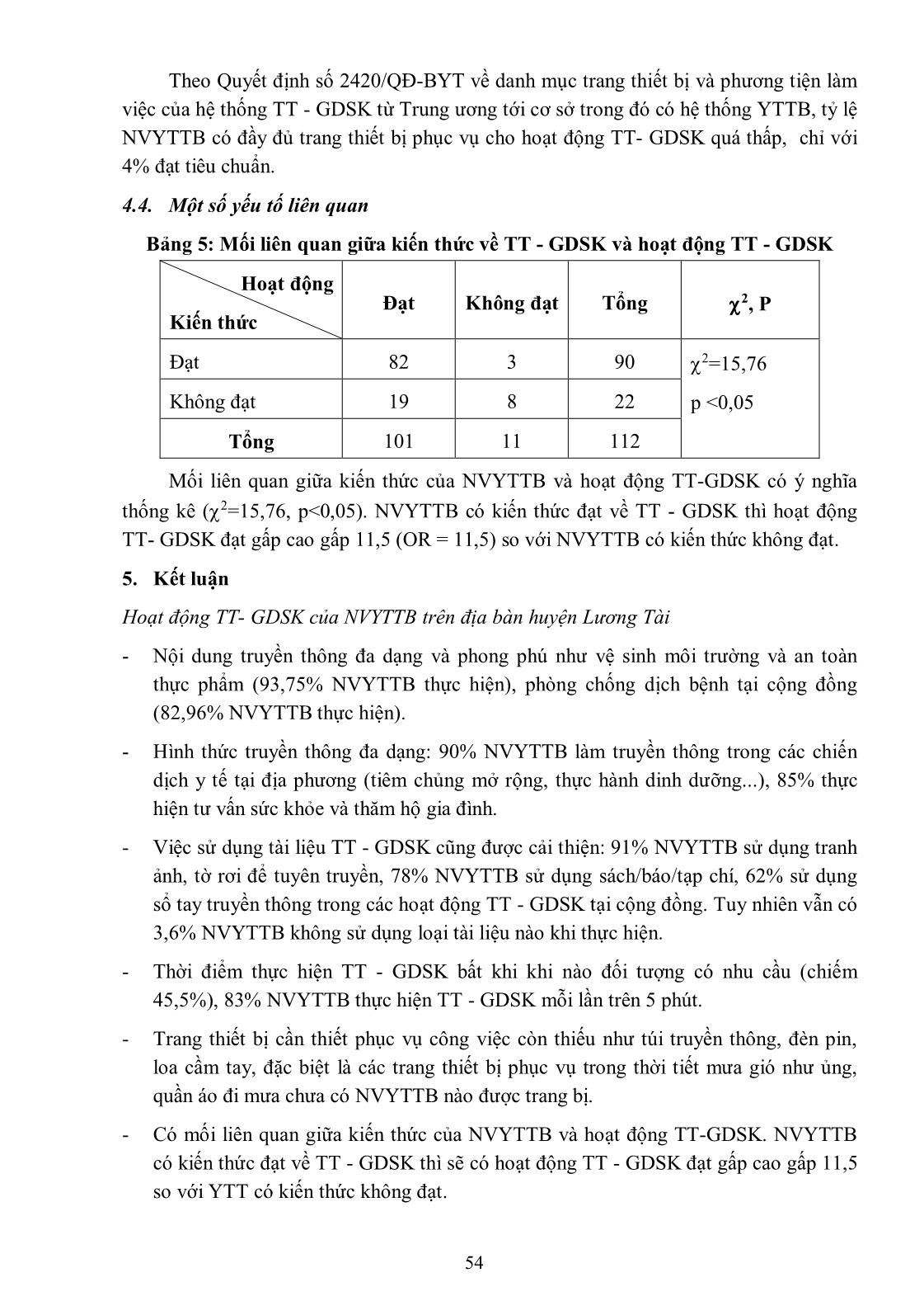 Mô tả hoạt động và một số yêu tố liên quan đến công tác truyền thông giáo dục sức khỏe của nhân viên y tế thôn huyện Lương Tài tỉnh Bắc Ninh năm 2013 trang 7